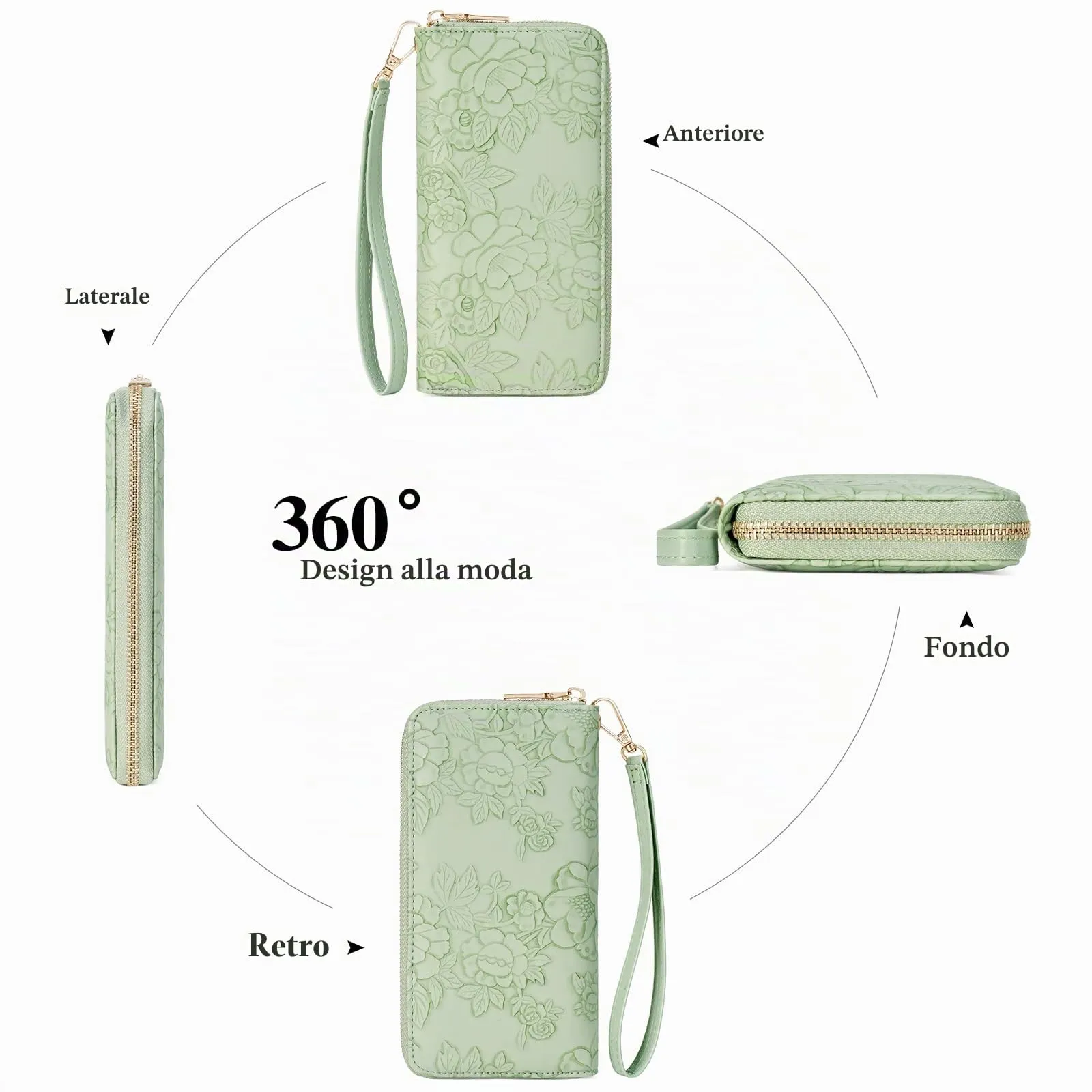 GAEKEAO Portafoglio Donna Grande, Portamonete in Pelle Capiente con Blocco RFID, Portafogli Donna Con Cinturino da Polso Rimovibile e Tasca Portamonete con Cerniera - immagine 5