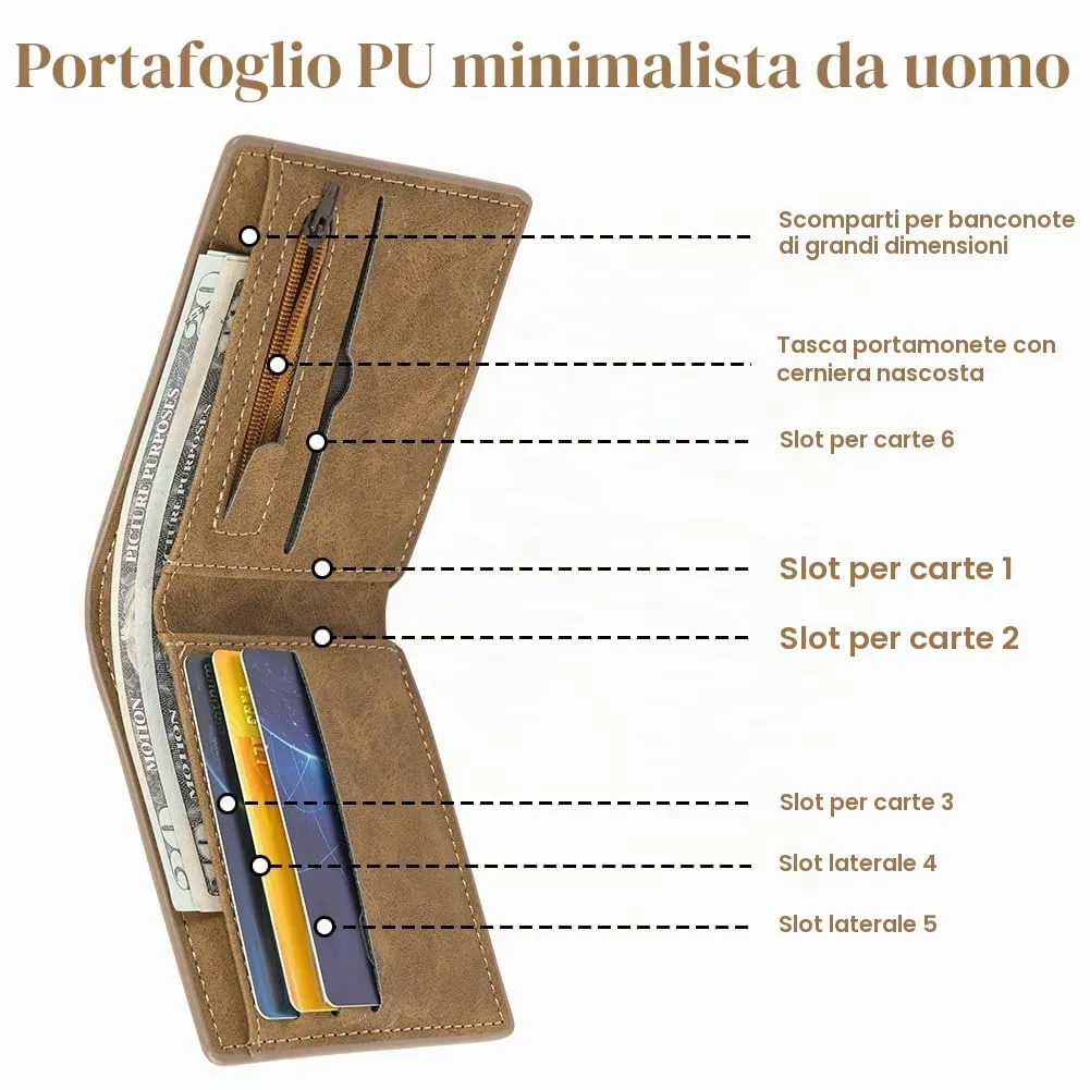 Vicloon Portafoglio Uomo con Portacarte, Porta Portafoglio Piccolo Carte in Pelle PU, con Scomparti per Banconote, Tasca Portamonete e Finestra ID, per Lavoro, Uso Quotidiano o Viaggi, Marrone - immagine 4