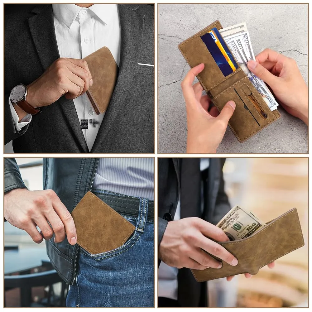 Vicloon Portafoglio Uomo con Portacarte, Porta Portafoglio Piccolo Carte in Pelle PU, con Scomparti per Banconote, Tasca Portamonete e Finestra ID, per Lavoro, Uso Quotidiano o Viaggi, Marrone - immagine 6