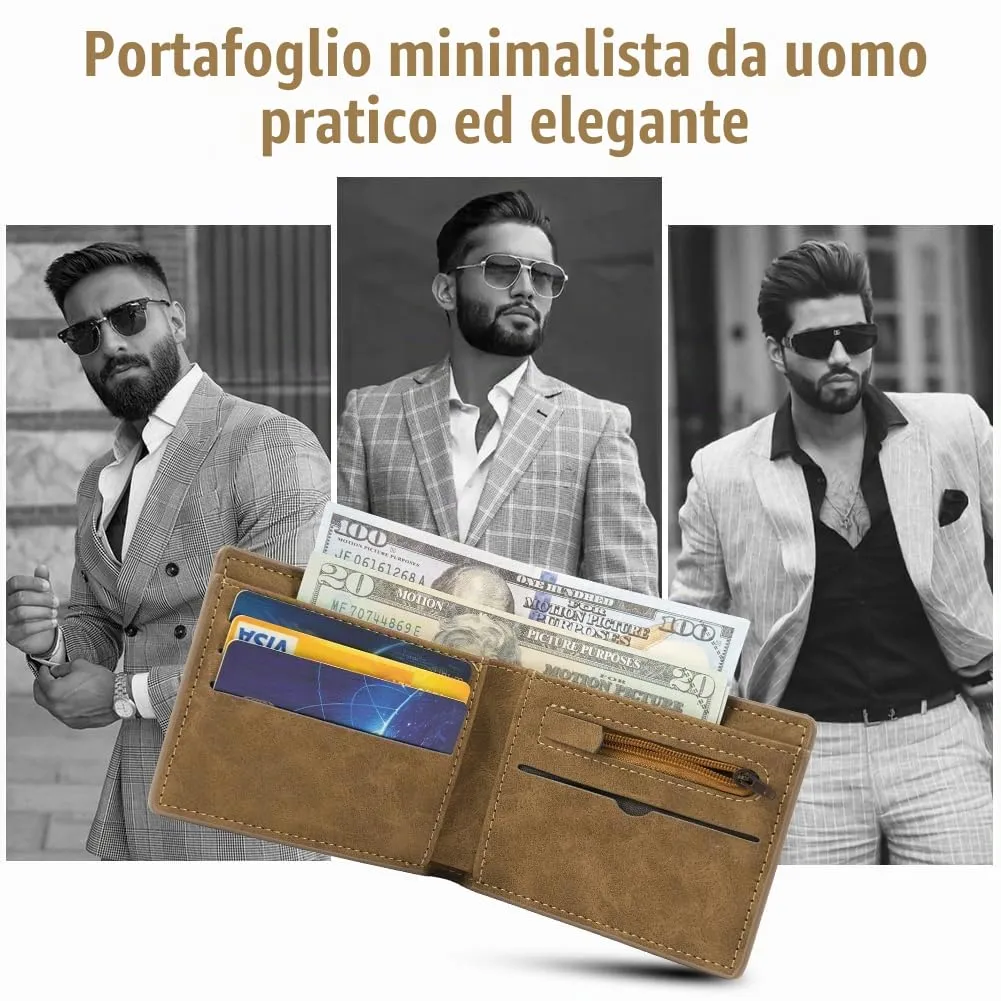 Vicloon Portafoglio Uomo con Portacarte, Porta Portafoglio Piccolo Carte in Pelle PU, con Scomparti per Banconote, Tasca Portamonete e Finestra ID, per Lavoro, Uso Quotidiano o Viaggi, Marrone - immagine 7