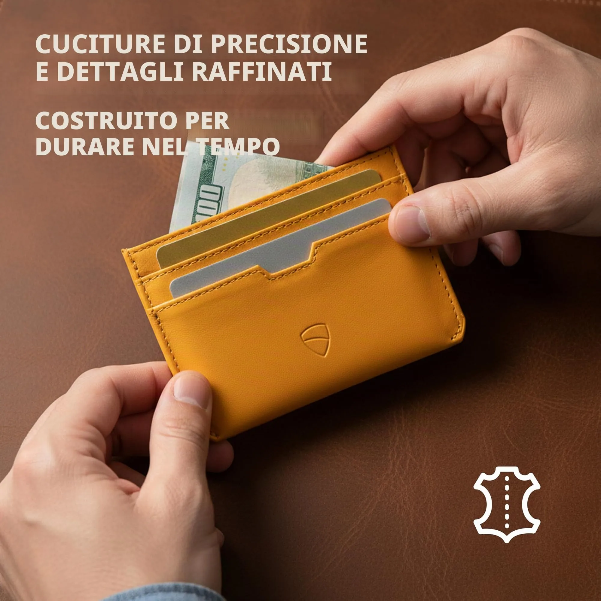 Vaultskin MOORGATE Porta Carte Uomo in Pelle con RFID, Giallo dorato - immagine 6