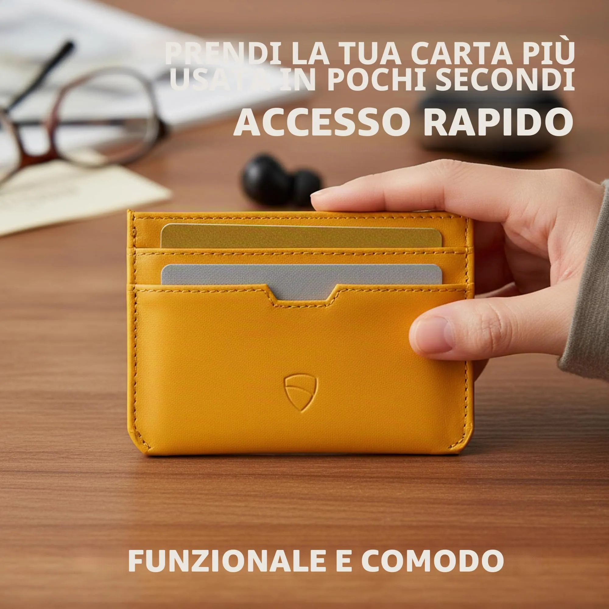 Vaultskin MOORGATE Porta Carte Uomo in Pelle con RFID, Giallo dorato - immagine 7