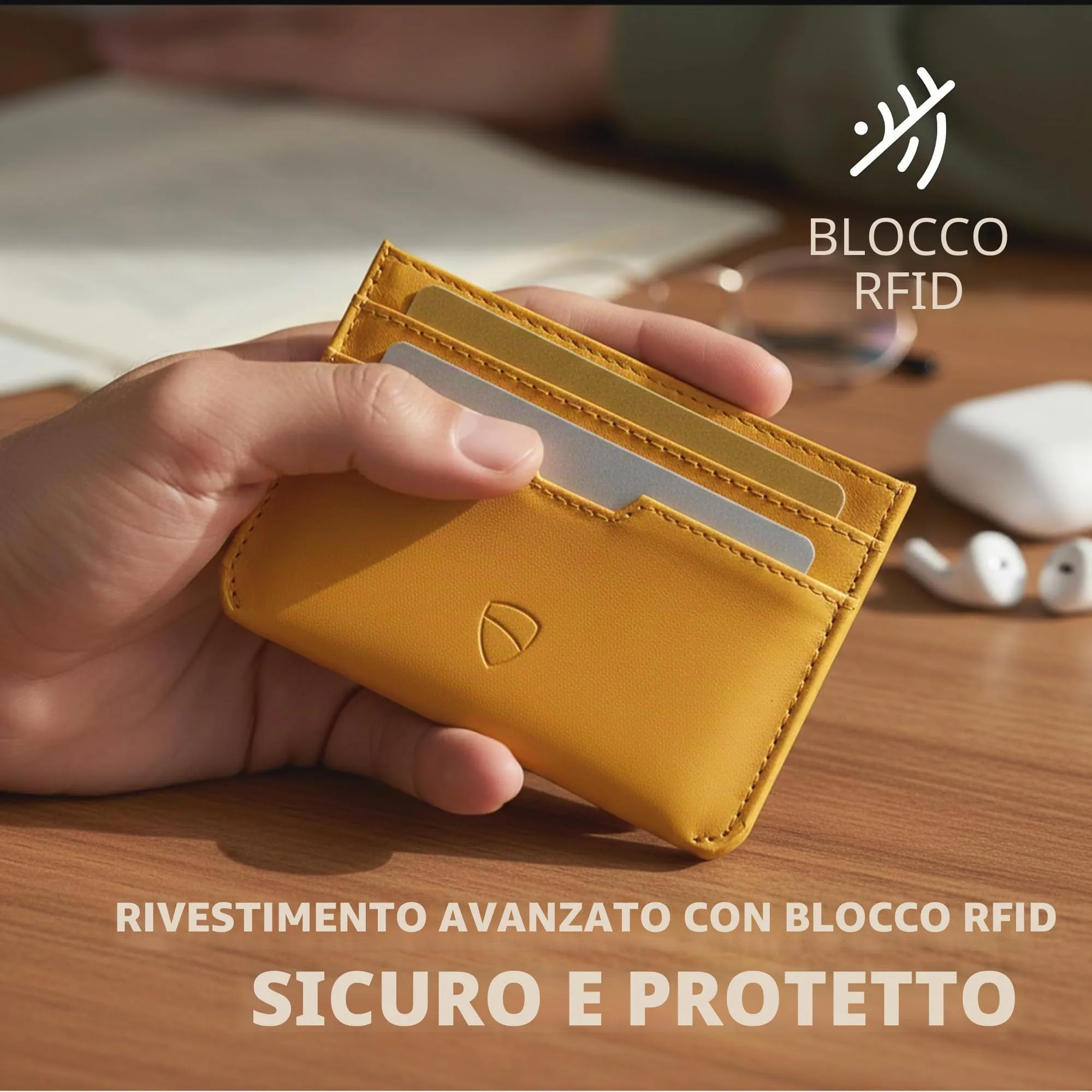 Vaultskin MOORGATE Porta Carte Uomo in Pelle con RFID, Giallo dorato - immagine 8