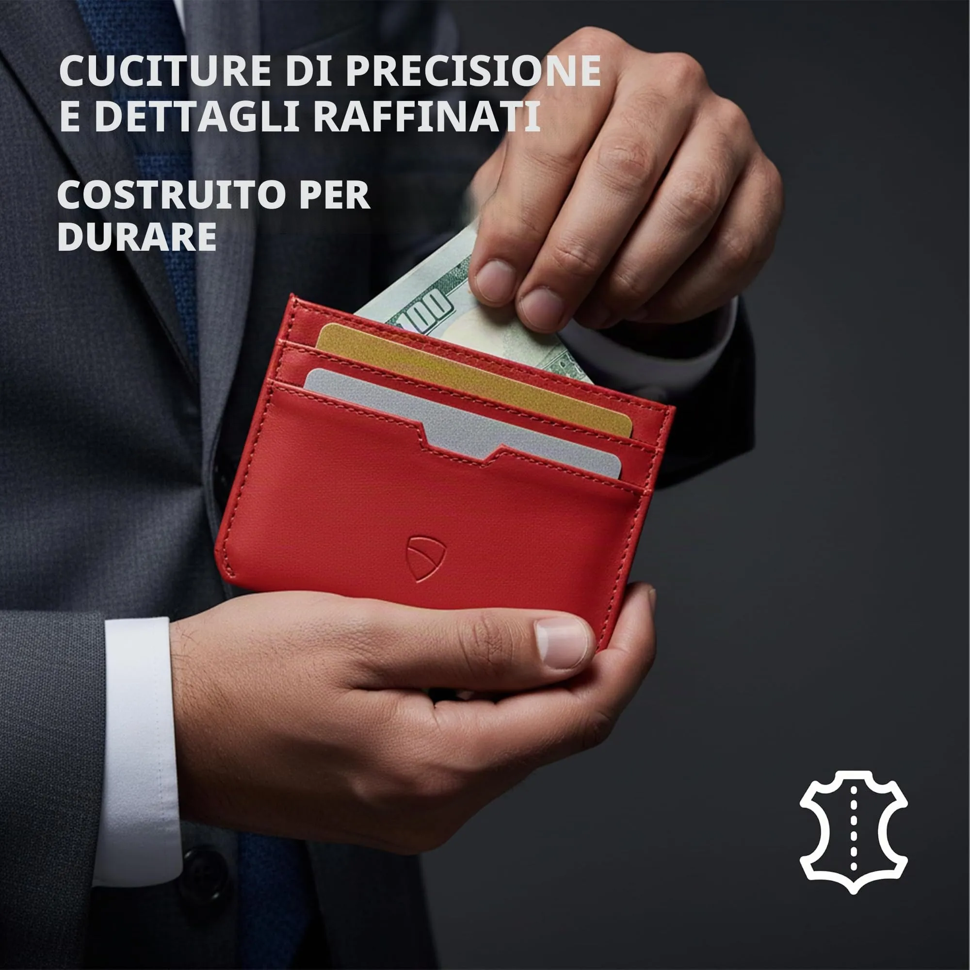 Vaultskin MOORGATE Porta Carte Uomo in Pelle con RFID, Rosso cremisi - immagine 6