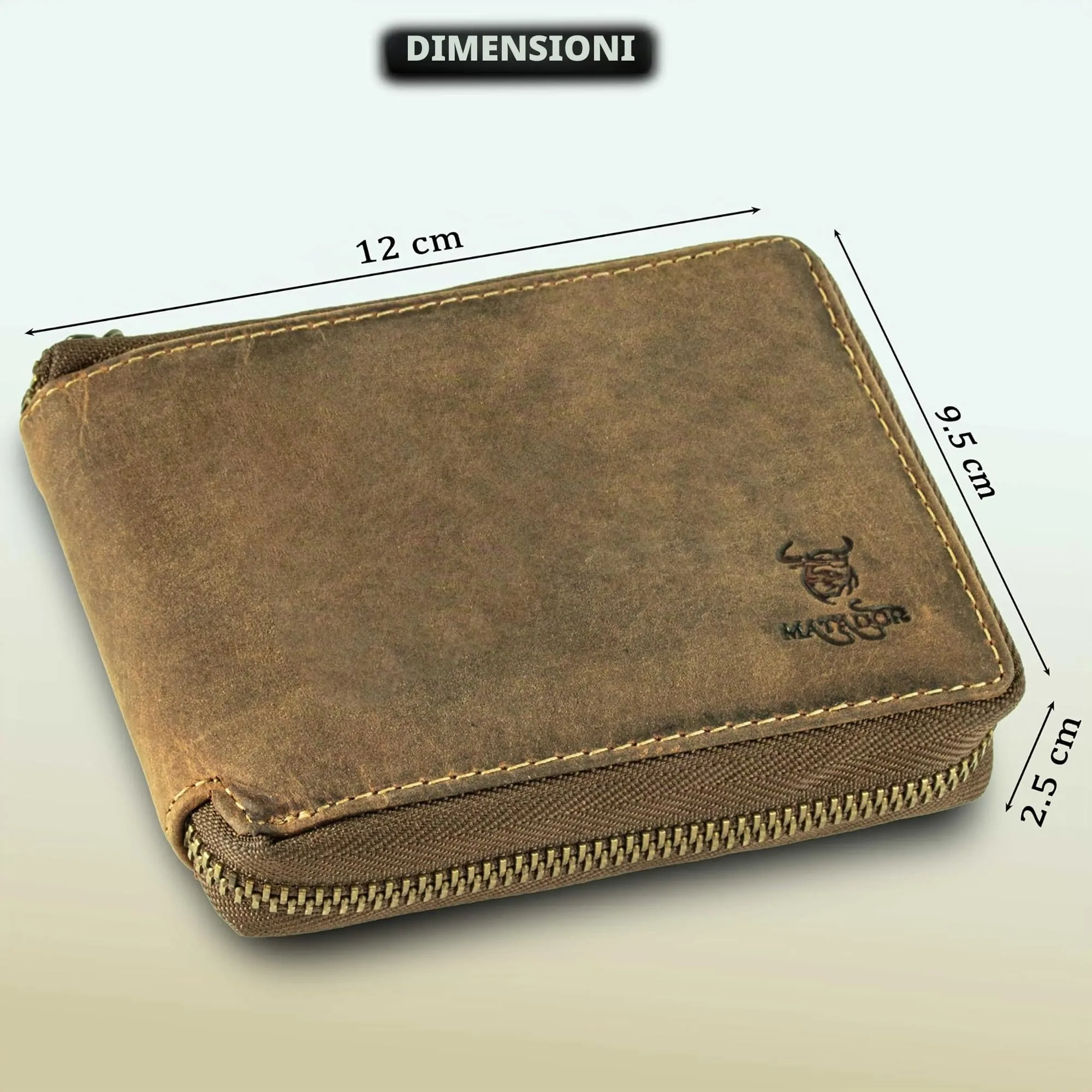 Matador Portafoglio con Cerniera Pelle RFID Marrone Hunter Uomo Donna - immagine 5