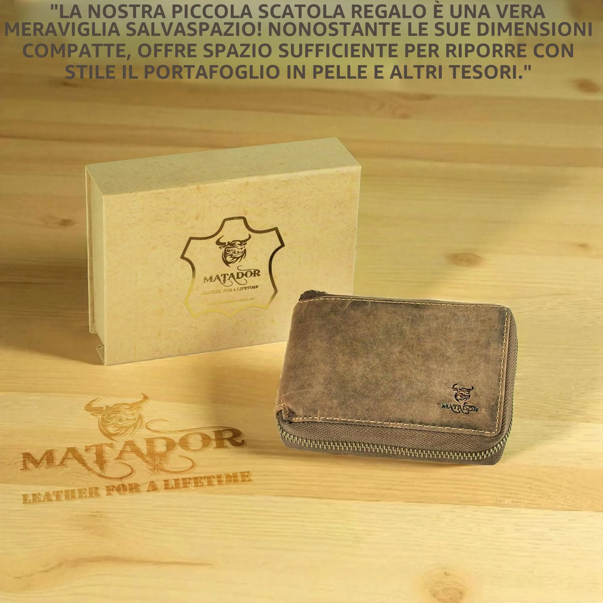 Matador Portafoglio con Cerniera Pelle RFID Marrone Hunter Uomo Donna - immagine 6