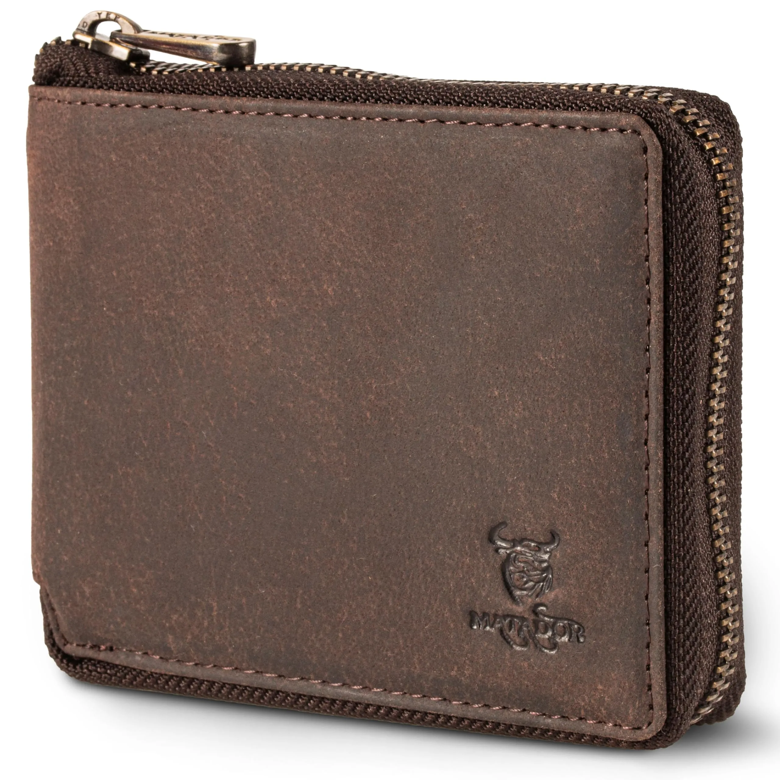 Matador Porta Carte di Credito Uomo Donna Pelle RFID Zip Marrone Scuro - immagine 1