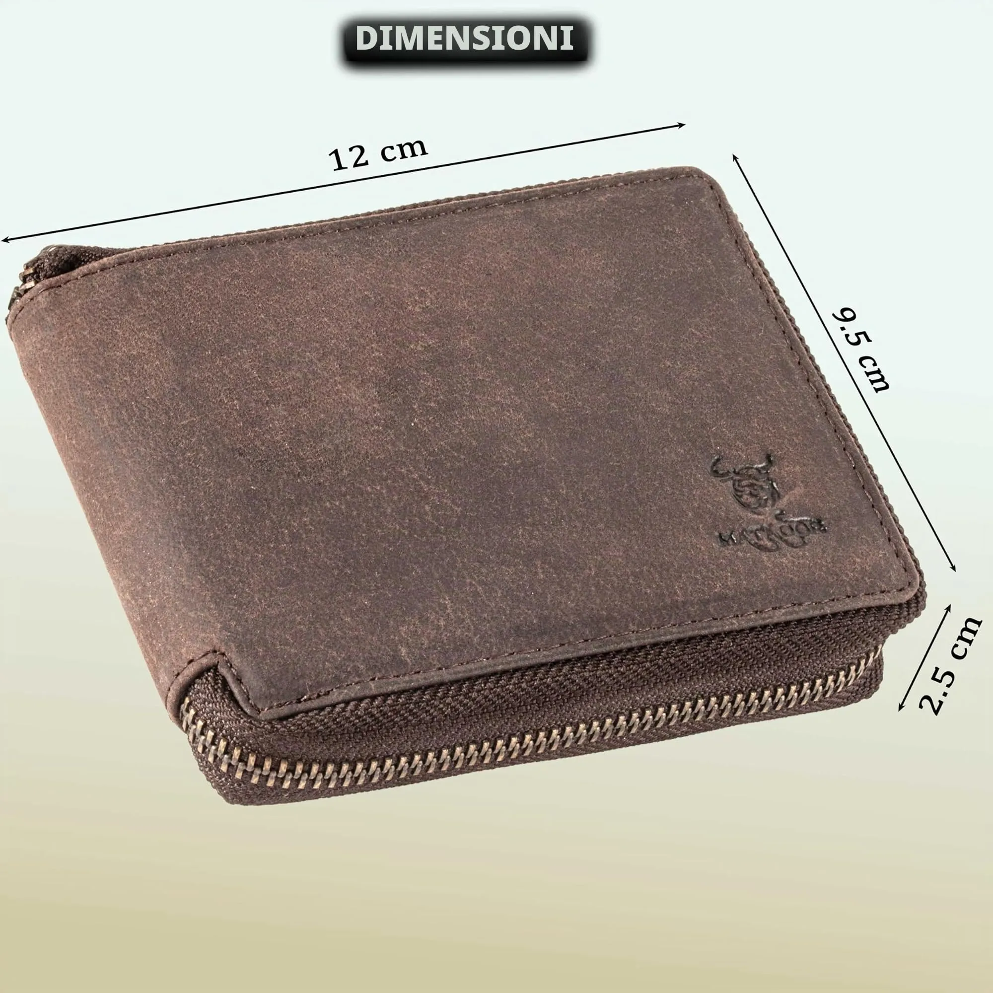Matador Porta Carte di Credito Uomo Donna Pelle RFID Zip Marrone Scuro - immagine 5