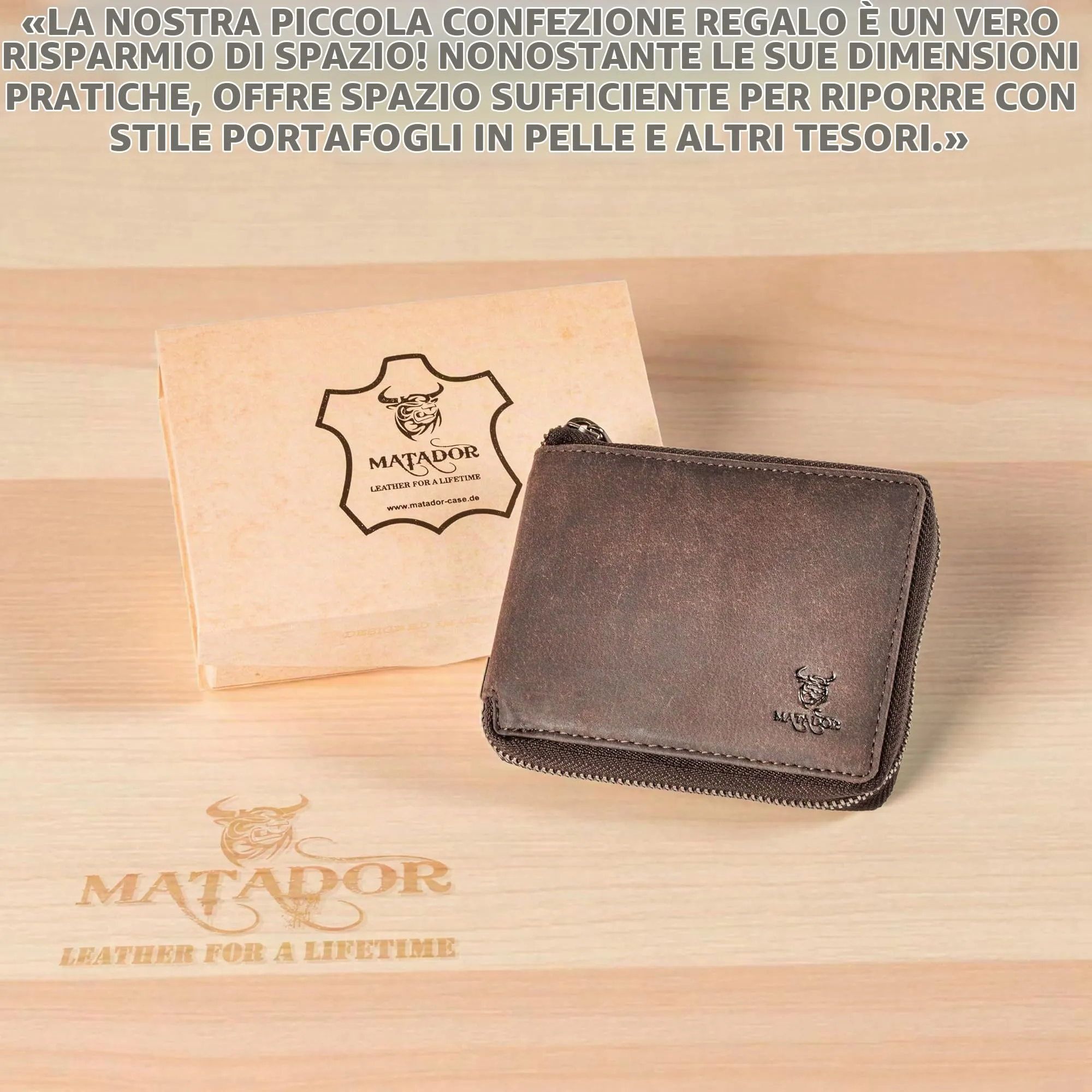 Matador Porta Carte di Credito Uomo Donna Pelle RFID Zip Marrone Scuro - immagine 6