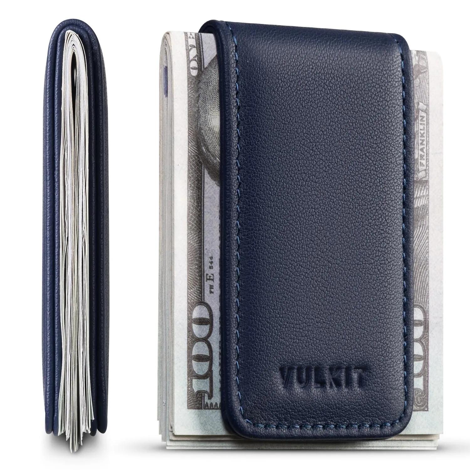 VULKIT Fermasoldi Magnetico Sottile Porta Biglietti da Visita in Pelle Porta Banconote Forte Magnete può Contenere 15 Banconote Piegate - immagine 1