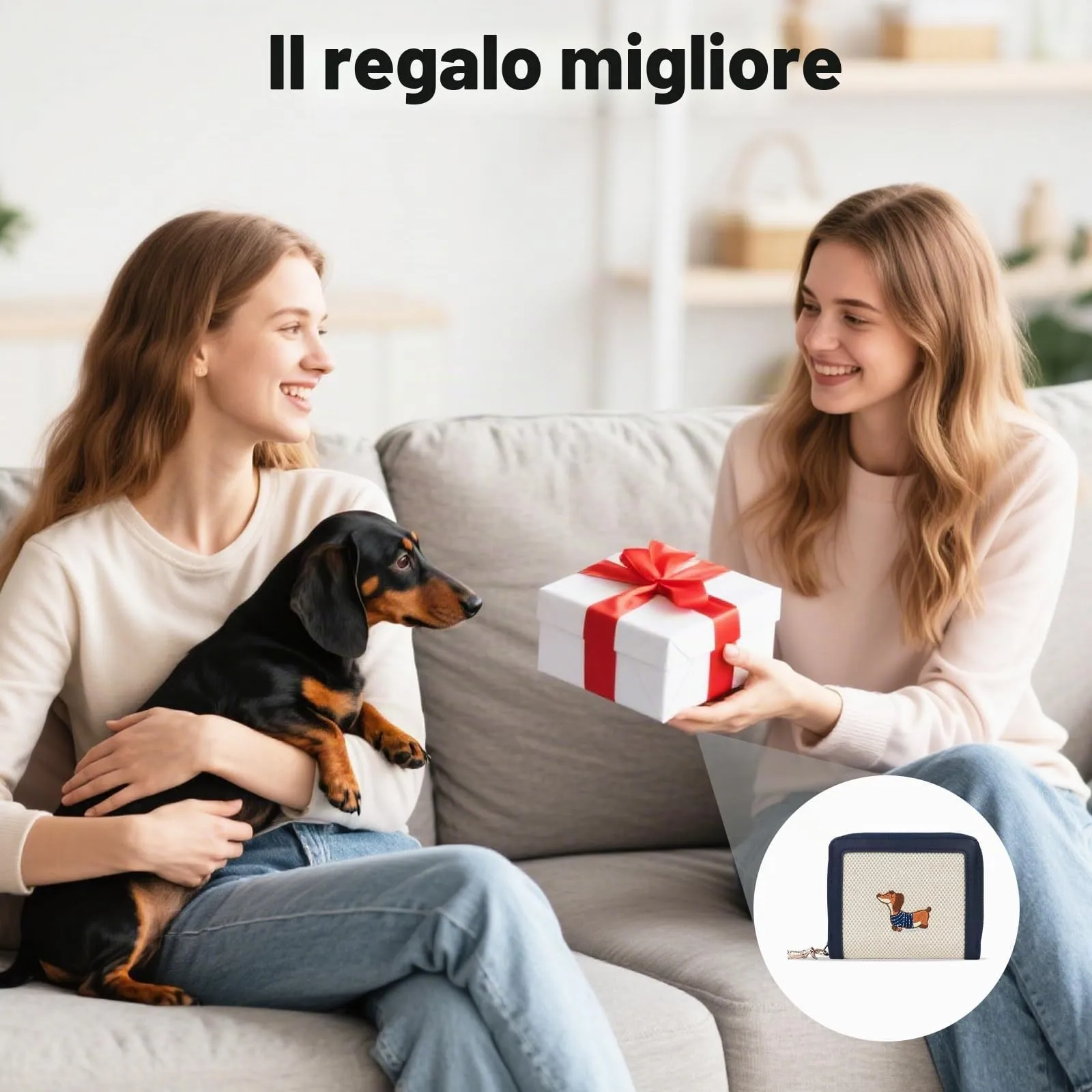 FuninCrea Piccolo portafoglio da donna, in ecopelle, con 5 scomparti per carte di credito, 1 finestra identificativa, con ricamo a bassotto, scomparto per monete con chiusura lampo, Blu mare, 11x 9x - immagine 6