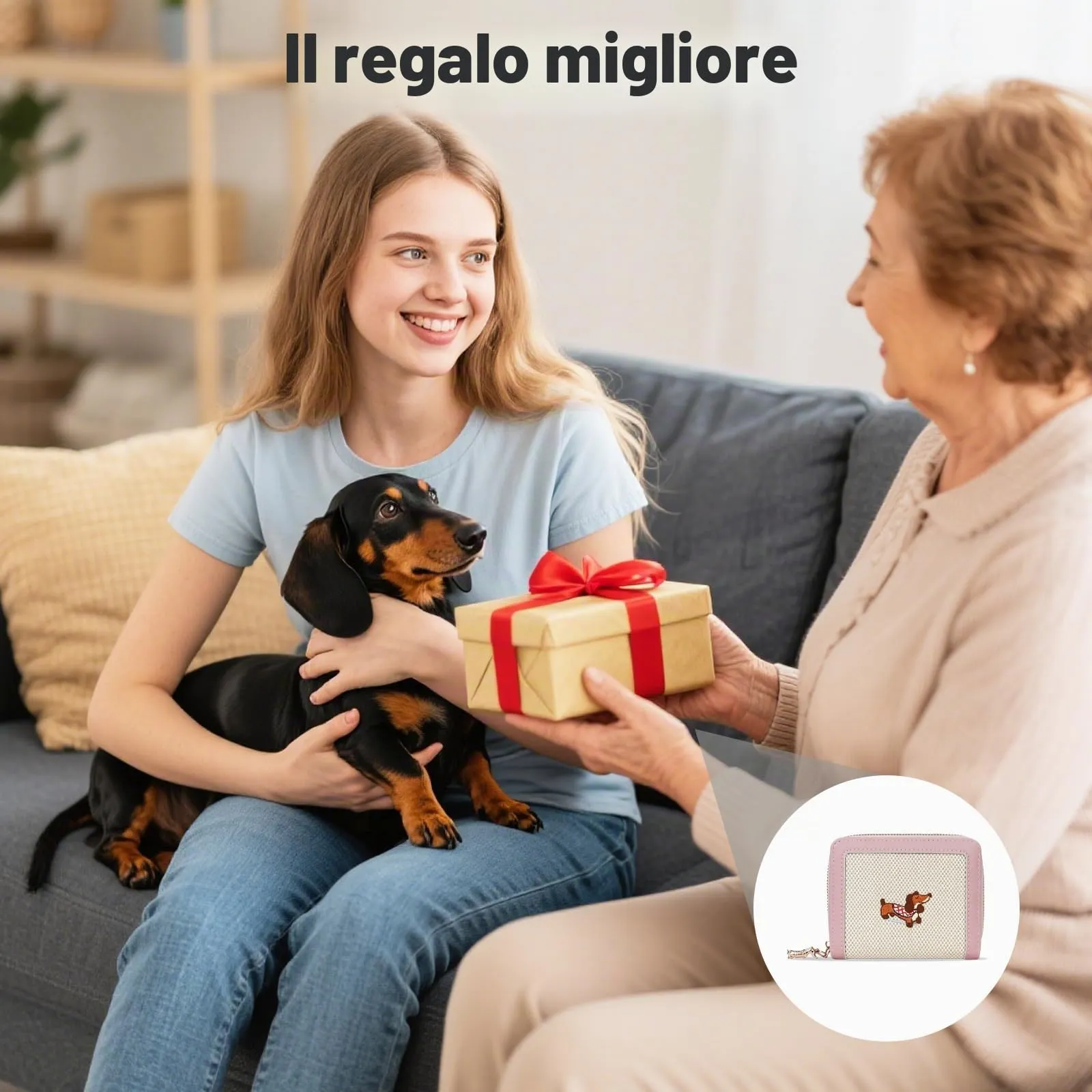 FuninCrea Piccolo portafoglio da donna, in ecopelle, con 5 scomparti per carte di credito, 1 finestra identificativa, con ricamo a bassotto, scomparto per monete con chiusura lampo, Colore: rosa., 11x - immagine 6