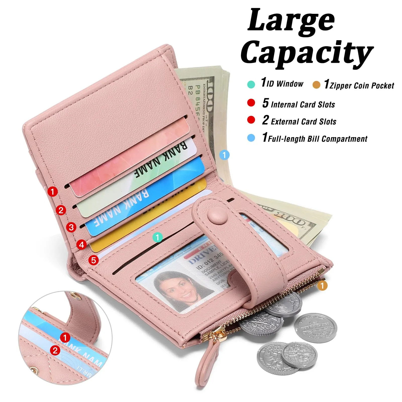 GAEKEAO Portafoglio Donna Slim, Portafogli Donna Piccolo con Protezione RFID, Portacarte Piccolo con ZIP, Porta Carte di Credito, con Tasca Portamonete e Contanti Borsellino Regalo Donne - immagine 2
