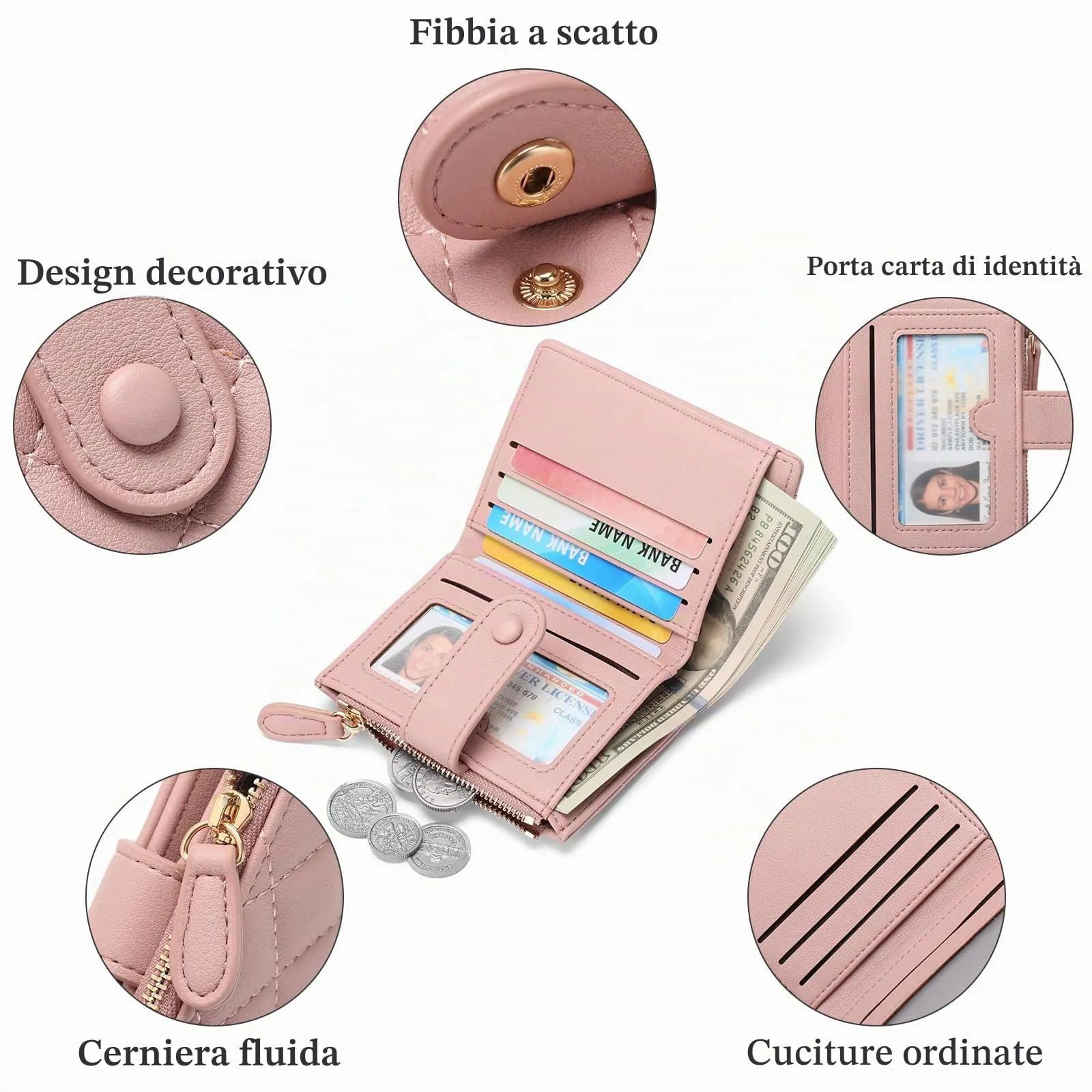 GAEKEAO Portafoglio Donna Slim, Portafogli Donna Piccolo con Protezione RFID, Portacarte Piccolo con ZIP, Porta Carte di Credito, con Tasca Portamonete e Contanti Borsellino Regalo Donne - immagine 3