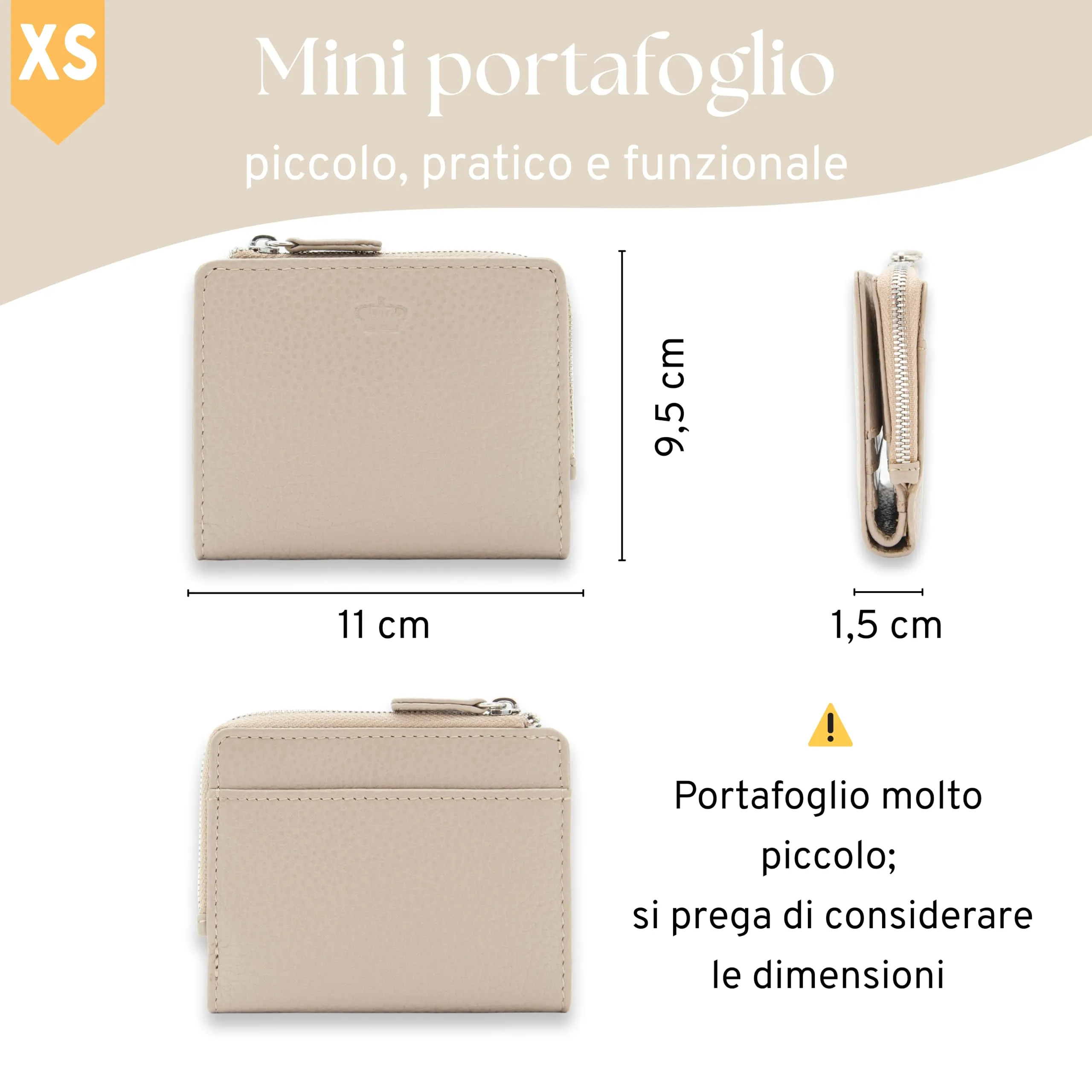 Baur portafoglio da donna piccolo – vera pelle con protezione RFID – portafoglio con 7 scomparti carte – chiusura bottone a pressione e tasca portamonete con cerniera (Cerniera argento, Talpa) - immagine 5