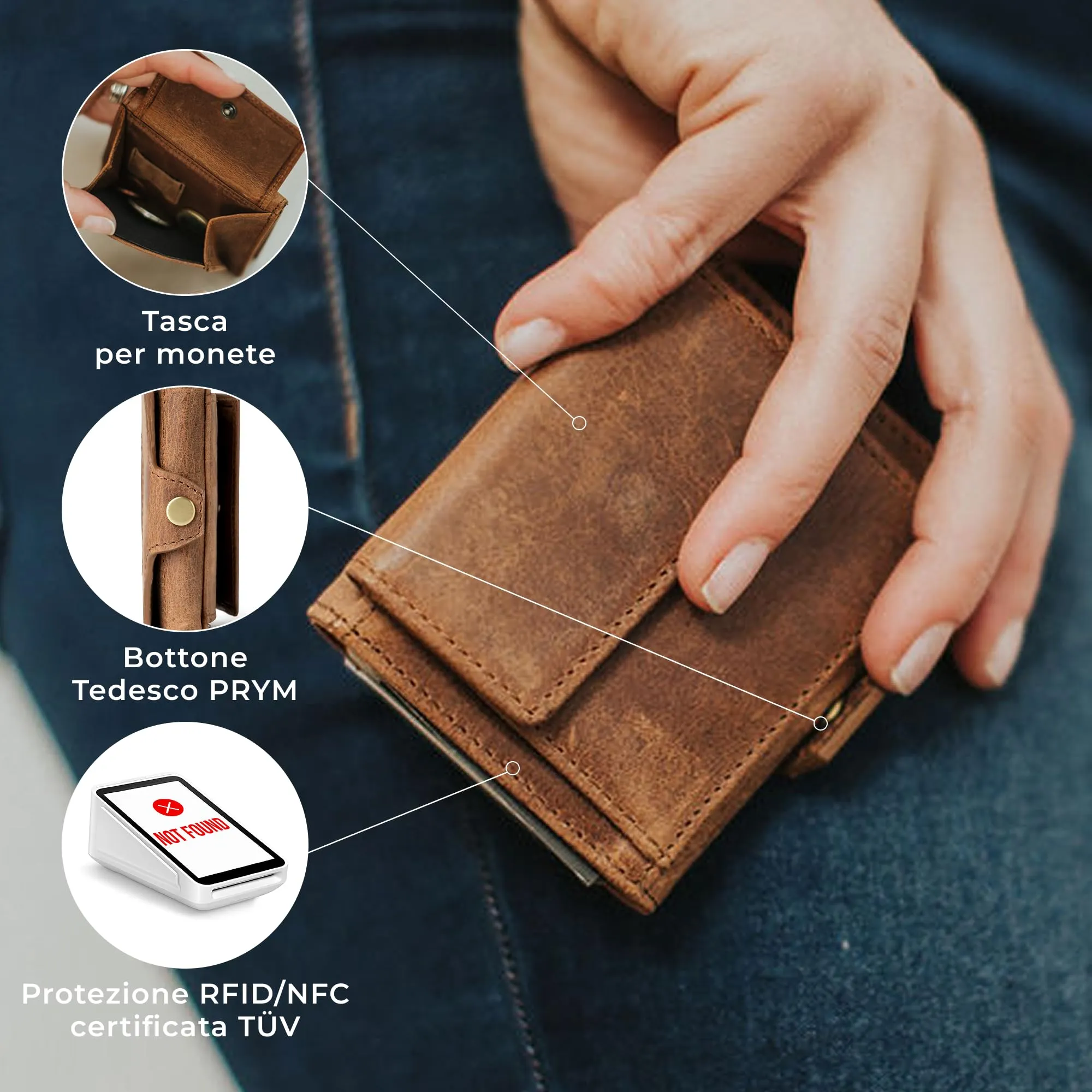 Berliner Bags Portafoglio Hamburg Uomo Piccolo Slim in Pelle e Portamonete - immagine 4