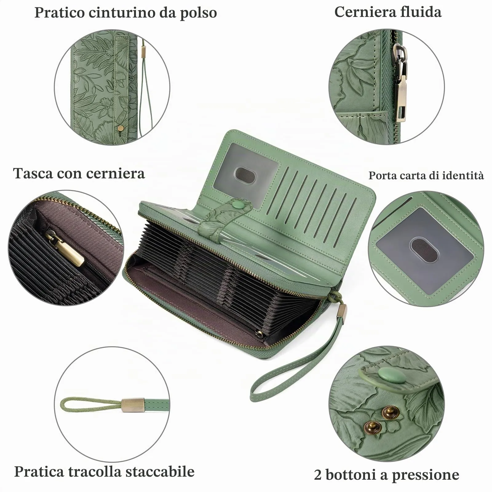 SENDEFN Portafoglio Donna Grande Capacità, Elegante Portamonete Donna Lungo, Porta Tessere Blocco RFID con Cerniera e Multi Card Slots Adatto per Cellulare - immagine 4