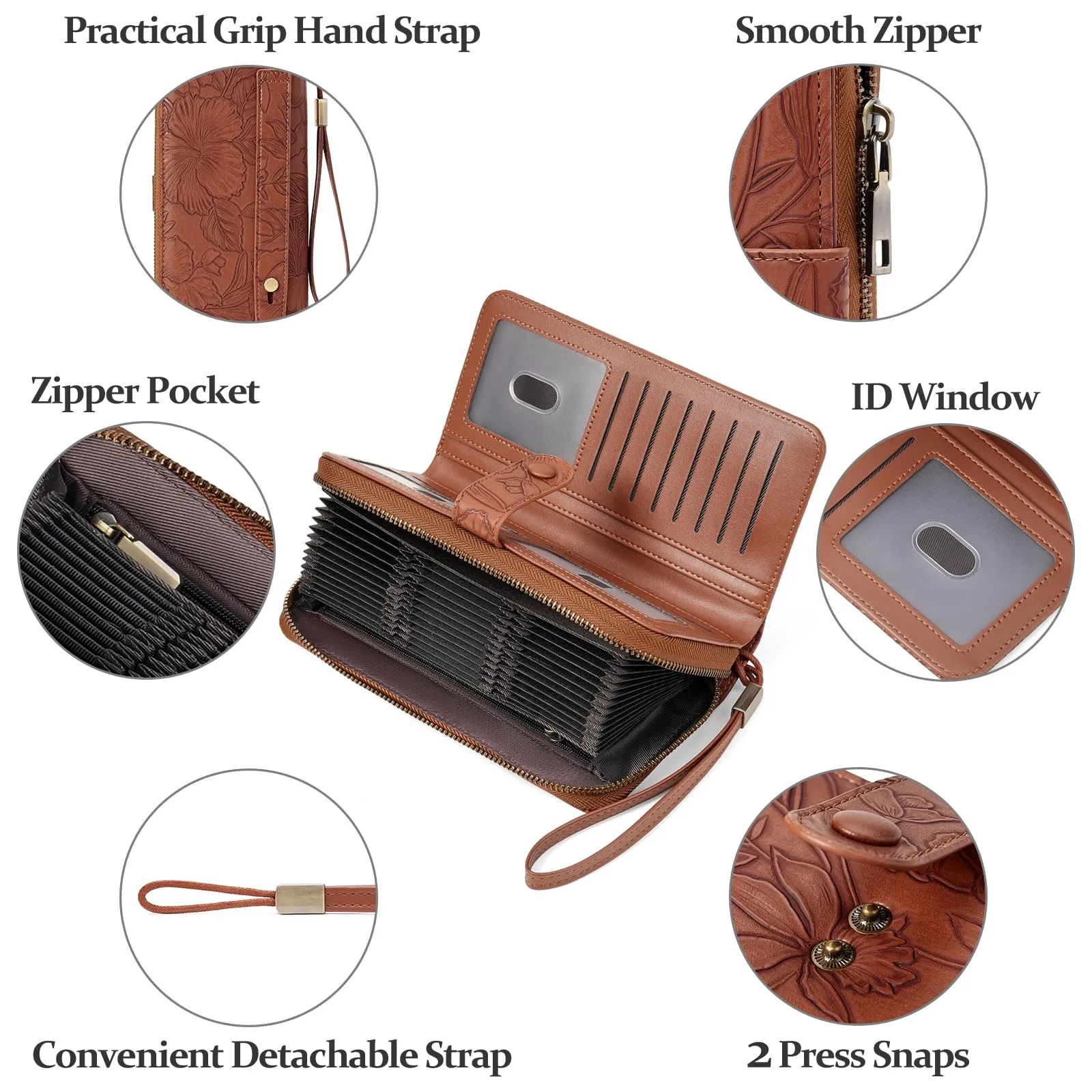 SENDEFN Portafoglio Donna Grande Capacità, Elegante Portamonete Donna Lungo, Porta Tessere Blocco RFID con Cerniera e Multi Card Slots Adatto per Cellulare - immagine 4