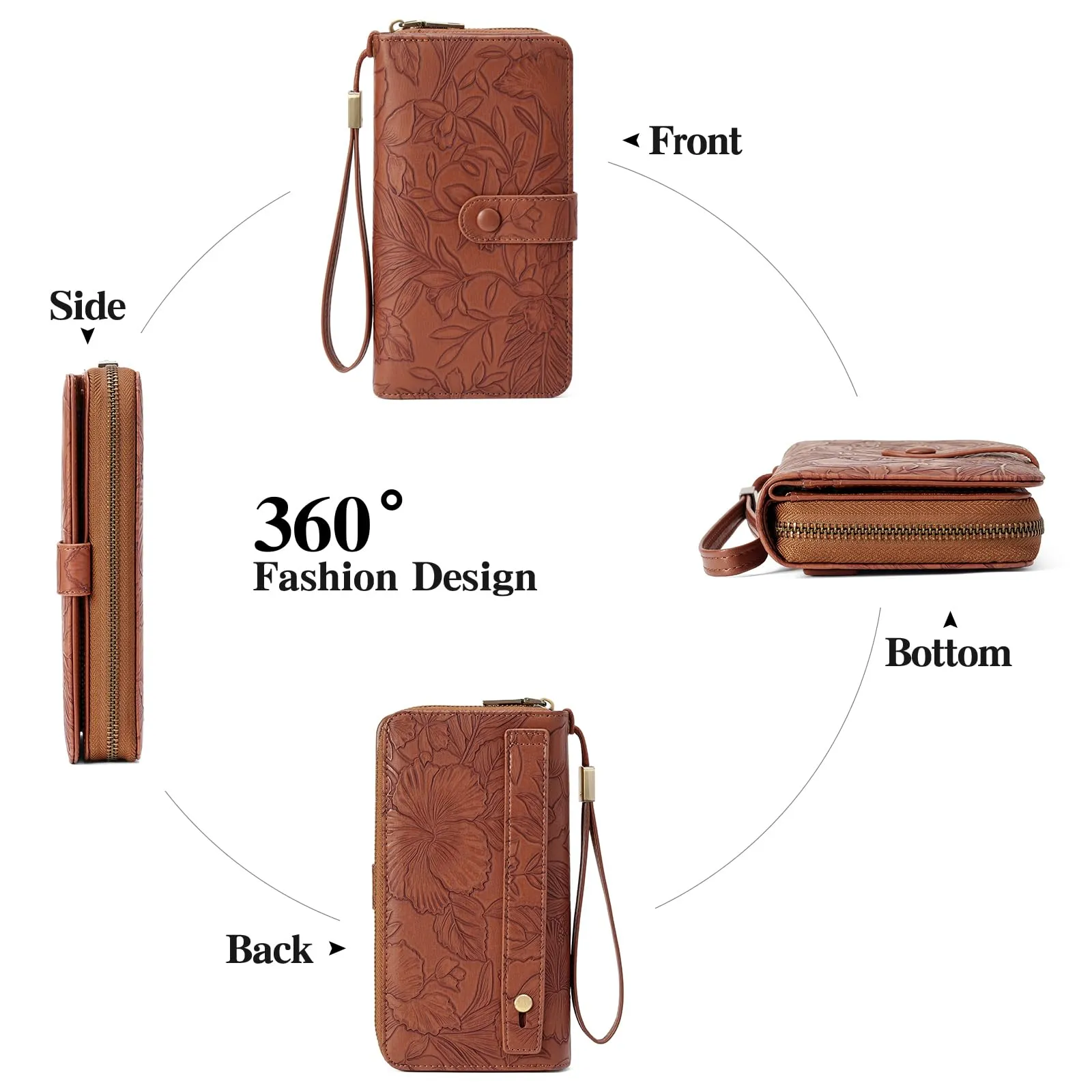 SENDEFN Portafoglio Donna Grande Capacità, Elegante Portamonete Donna Lungo, Porta Tessere Blocco RFID con Cerniera e Multi Card Slots Adatto per Cellulare - immagine 7