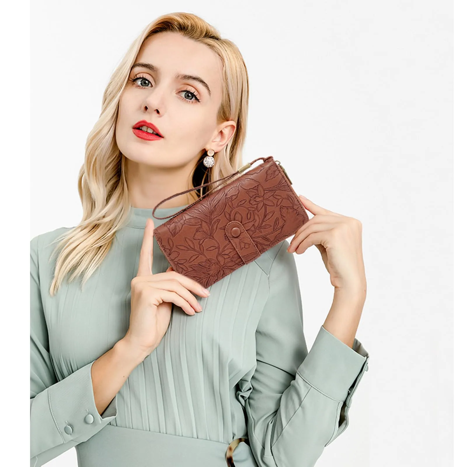 SENDEFN Portafoglio Donna Grande Capacità, Elegante Portamonete Donna Lungo, Porta Tessere Blocco RFID con Cerniera e Multi Card Slots Adatto per Cellulare - immagine 8