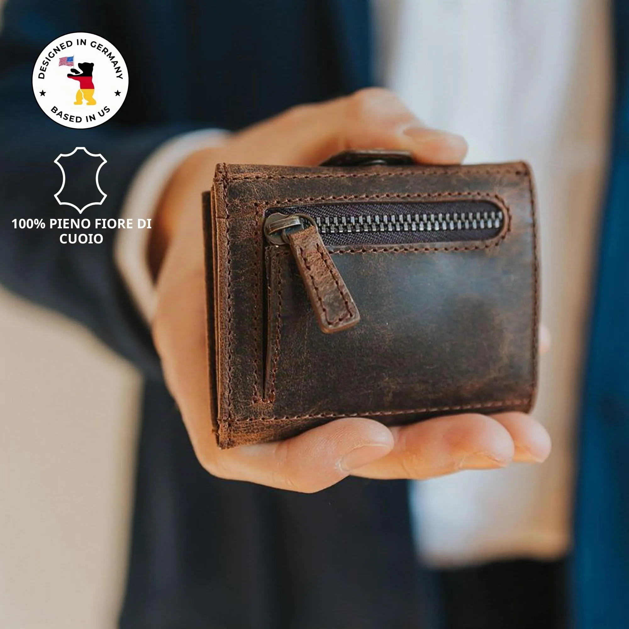 Berliner Bags Portafoglio Hamburg Uomo Piccolo Slim in Pelle e Portamonete - immagine 3