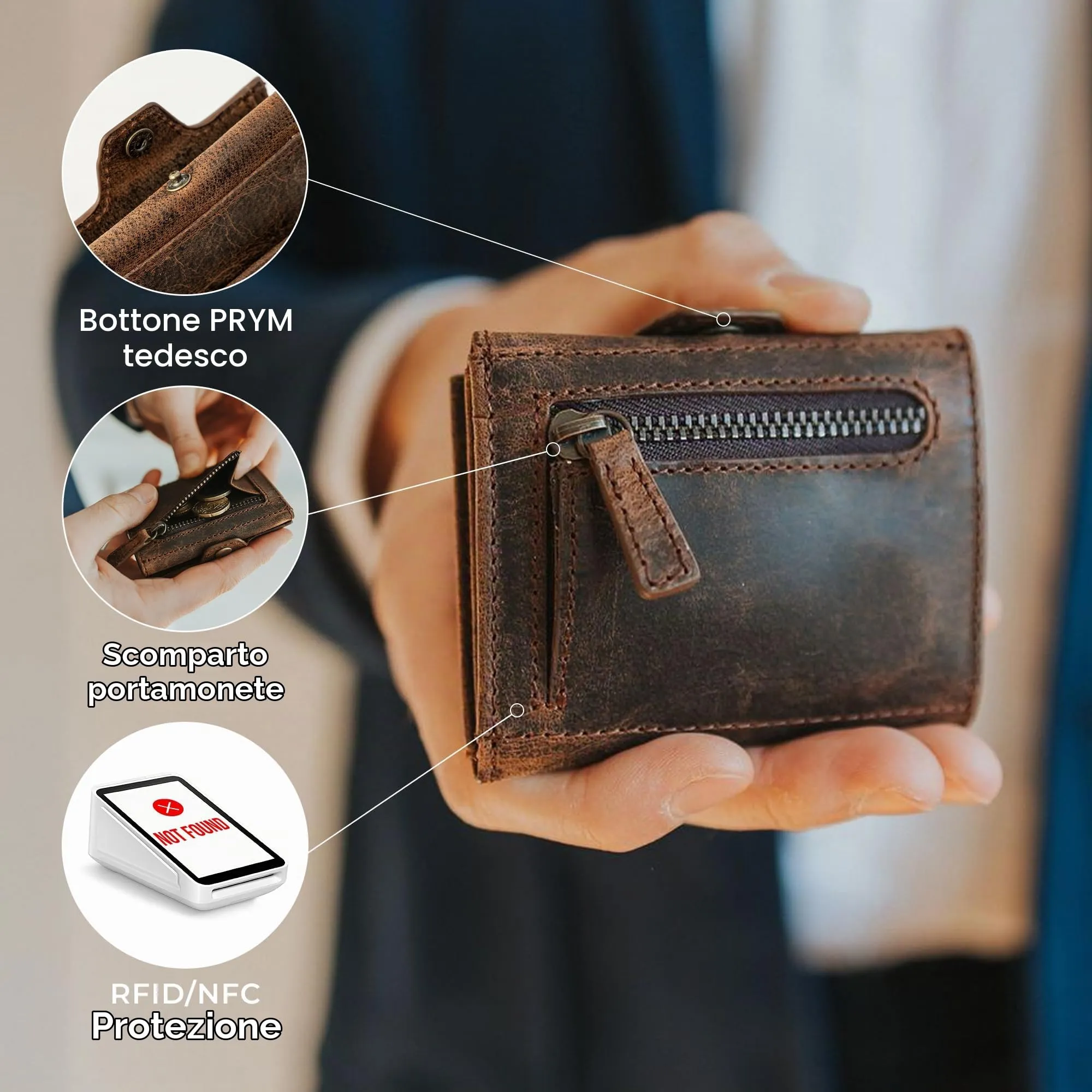Berliner Bags Portafoglio Hamburg Uomo Piccolo Slim in Pelle e Portamonete - immagine 5