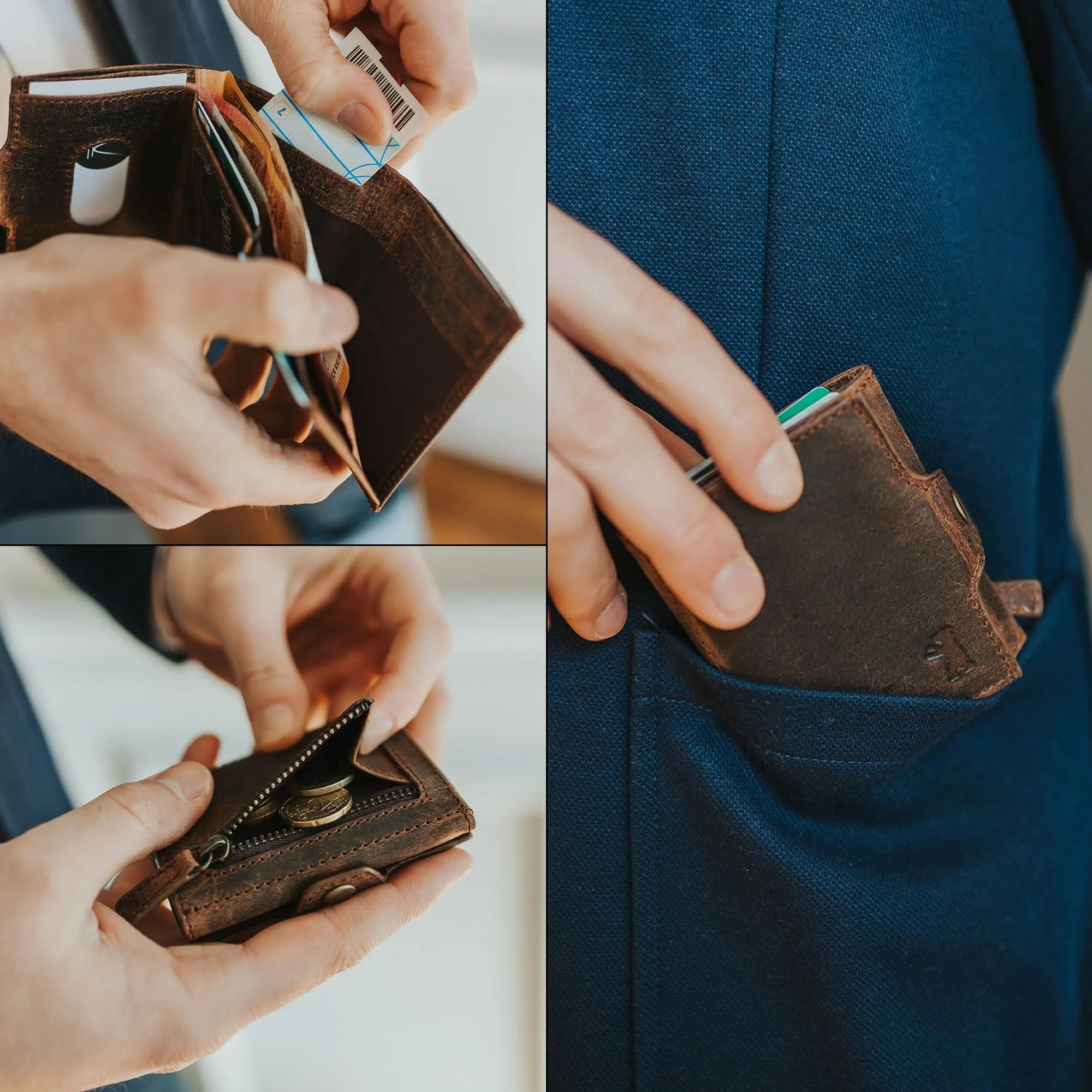 Berliner Bags Portafoglio Hamburg Uomo Piccolo Slim in Pelle e Portamonete - immagine 7