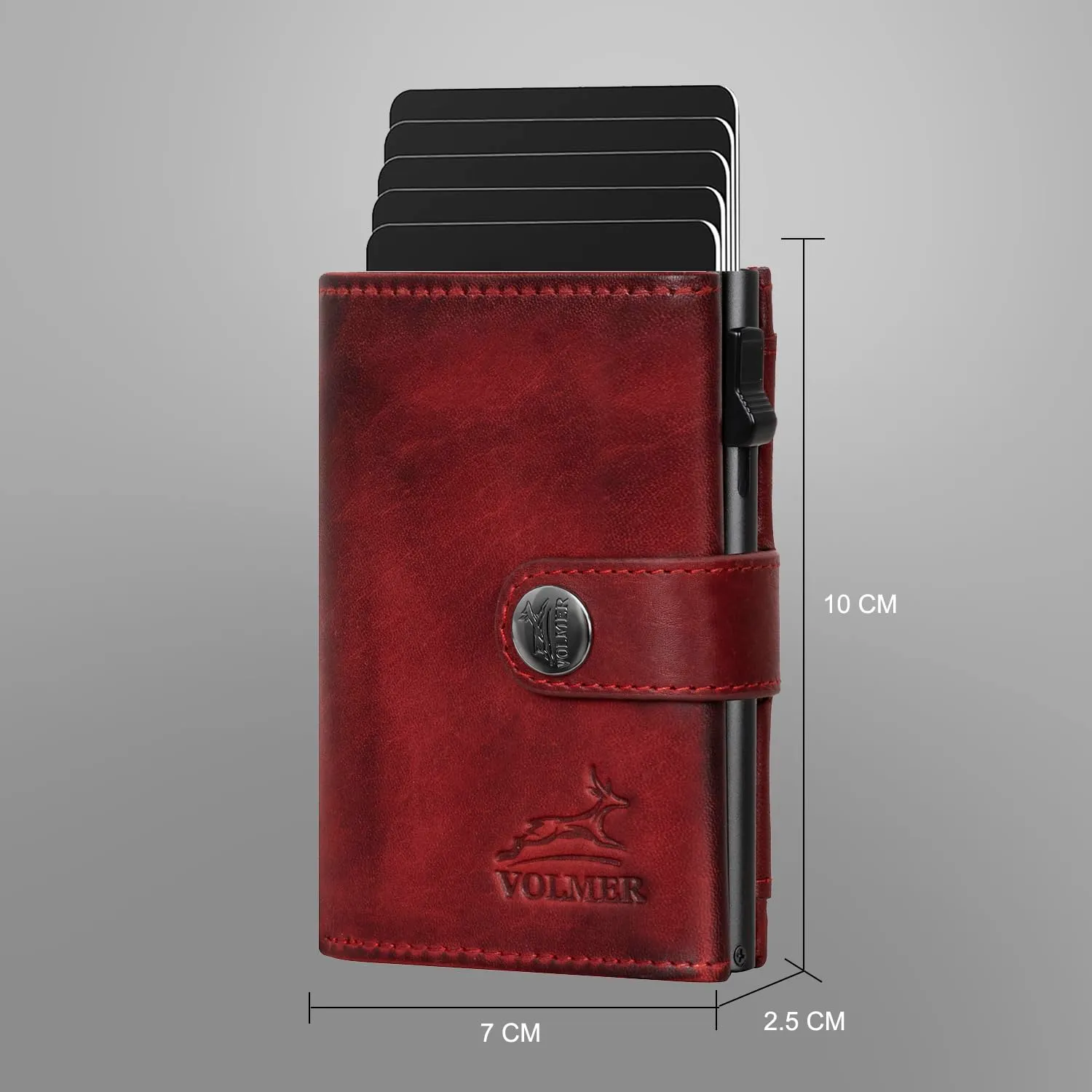 Fa.Volmer POP-UP portafoglio con porta carte e scomparto per monete in vera pelle per uomo e donna | 12 carte | Protezione RFID | portafoglio VO45, Rosso bordeaux, Großes Münzfach - immagine 5
