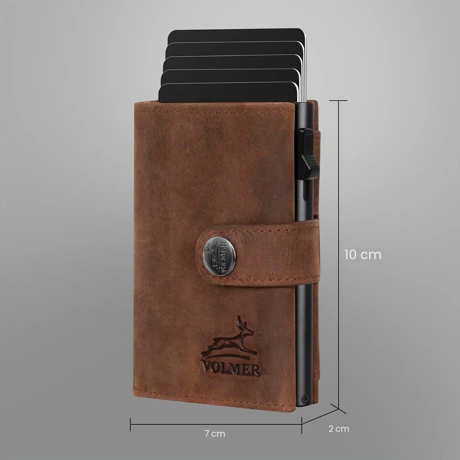 Fa.Volmer POP-UP Porta carte con portamonete in vera pelle per uomo e donna | 12 carte | protezione RFID | Portafoglio VO45, Brown Hunter, Großes Münzfach, Portamonete grande - immagine 5