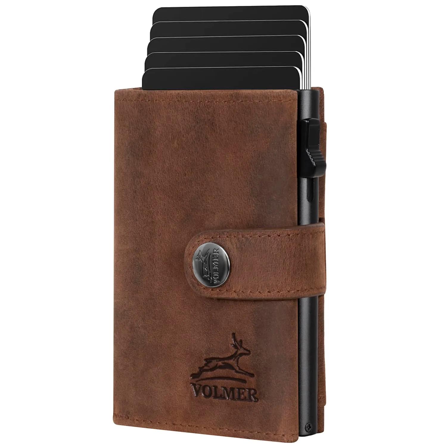 Fa.Volmer POP-UP Porta carte con portamonete in vera pelle per uomo e donna | 12 carte | protezione RFID | Portafoglio VO45, Brown Hunter, Großes Münzfach, Portamonete grande - immagine 6