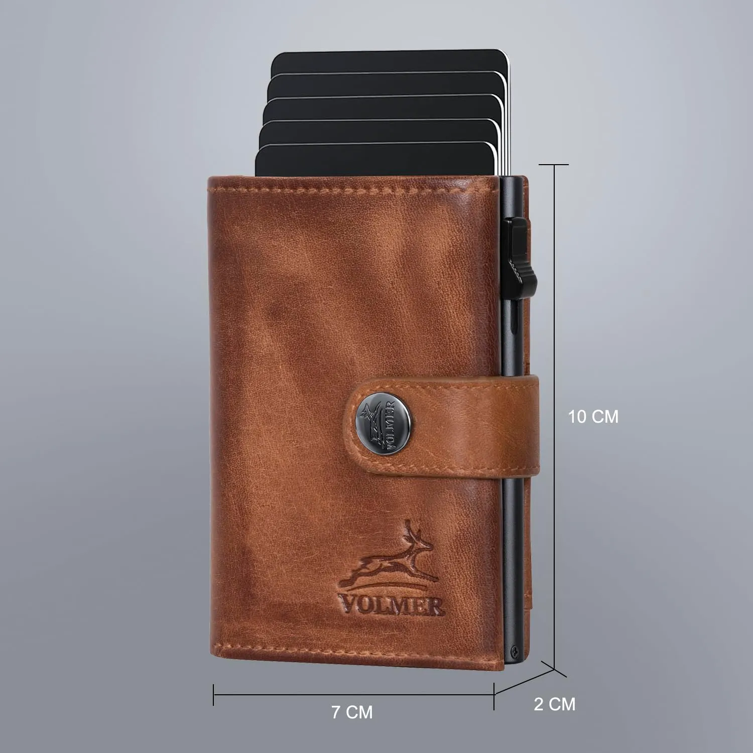 Fa.Volmer POP-UP Porta carte con portamonete in vera pelle per uomo e donna | 12 carte | protezione RFID | Portafoglio VO45, marrone antico, Kleines Münzfach, Portamonete grande - immagine 5