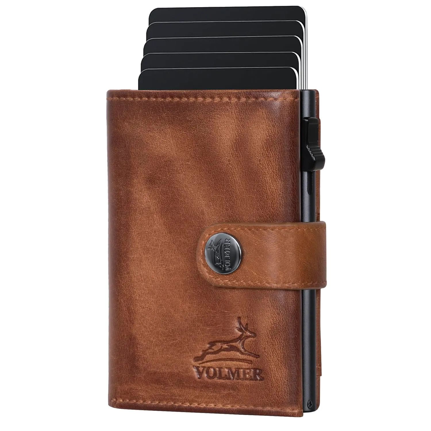 Fa.Volmer POP-UP Porta carte con portamonete in vera pelle per uomo e donna | 12 carte | protezione RFID | Portafoglio VO45, marrone antico, Kleines Münzfach, Portamonete grande - immagine 6