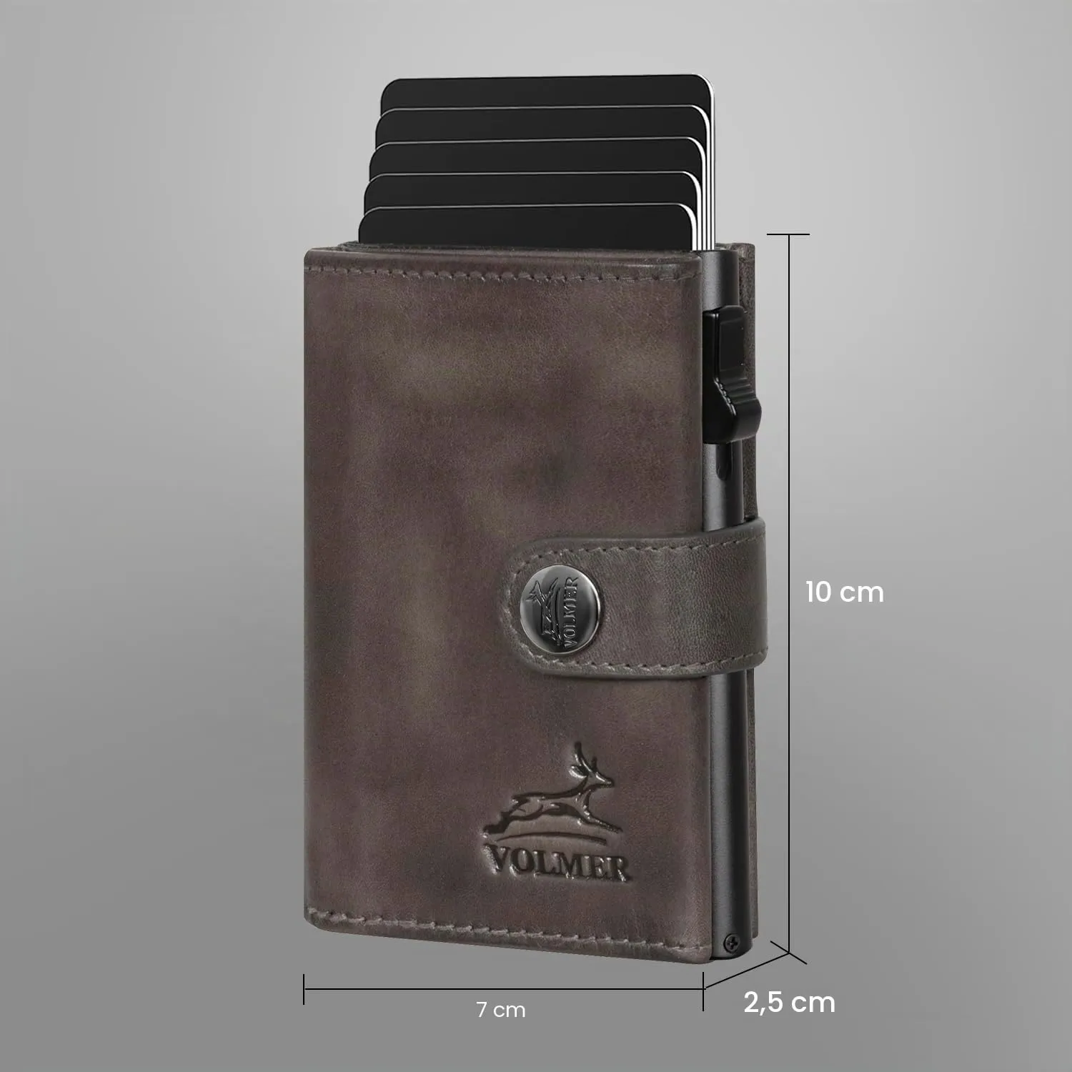 FA.Volmer Porta carte pop-up con scomparto portamonete in vera pelle per uomini e donne, 12 carte, protezione RFID, portafoglio VO45, grigio basalto, grande scomparto portamonete - immagine 5