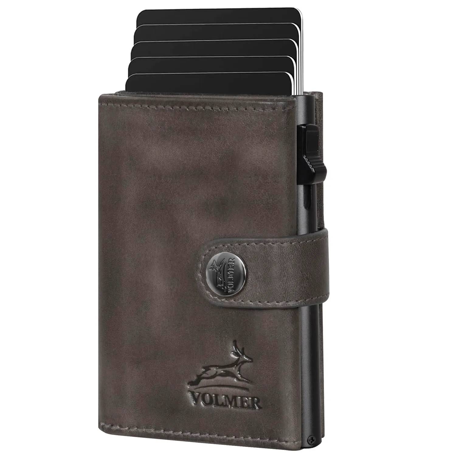 FA.Volmer Porta carte pop-up con scomparto portamonete in vera pelle per uomini e donne, 12 carte, protezione RFID, portafoglio VO45, grigio basalto, grande scomparto portamonete - immagine 6
