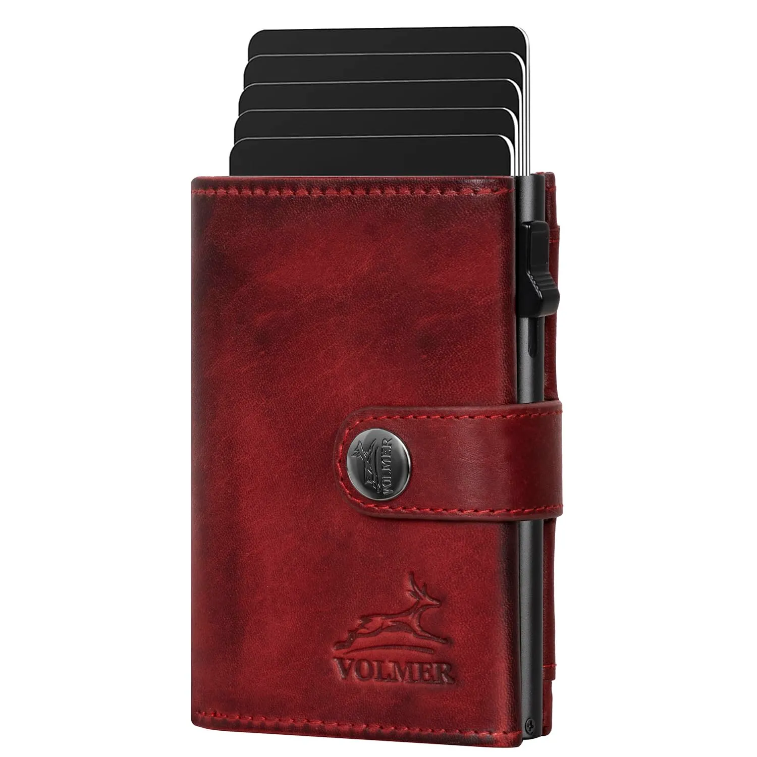 Fa.Volmer ® POP-UP VO45P - Portafoglio con scomparto portamonete in vera pelle, per uomo e donna, 12 carte, protezione RFID, colore marrone antico, Bordeaux, Piccolo scomparto portamonete, Scomparto - immagine 6