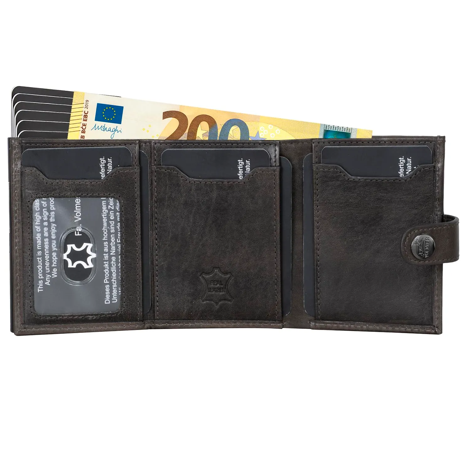 FA.Volmer Kleines Münzfach, porta carte pop-up con scomparto portamonete in vera pelle, per uomo e donna, 12 carte, protezione RFID, VO45, grigio basalto, Kleines Münzfach, grande scomparto per monete - immagine 2