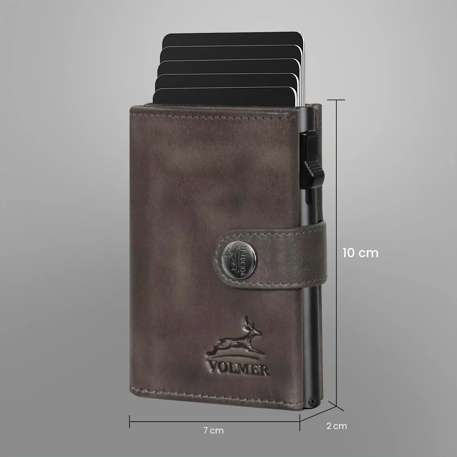 FA.Volmer Kleines Münzfach, porta carte pop-up con scomparto portamonete in vera pelle, per uomo e donna, 12 carte, protezione RFID, VO45, grigio basalto, Kleines Münzfach, grande scomparto per monete - immagine 5