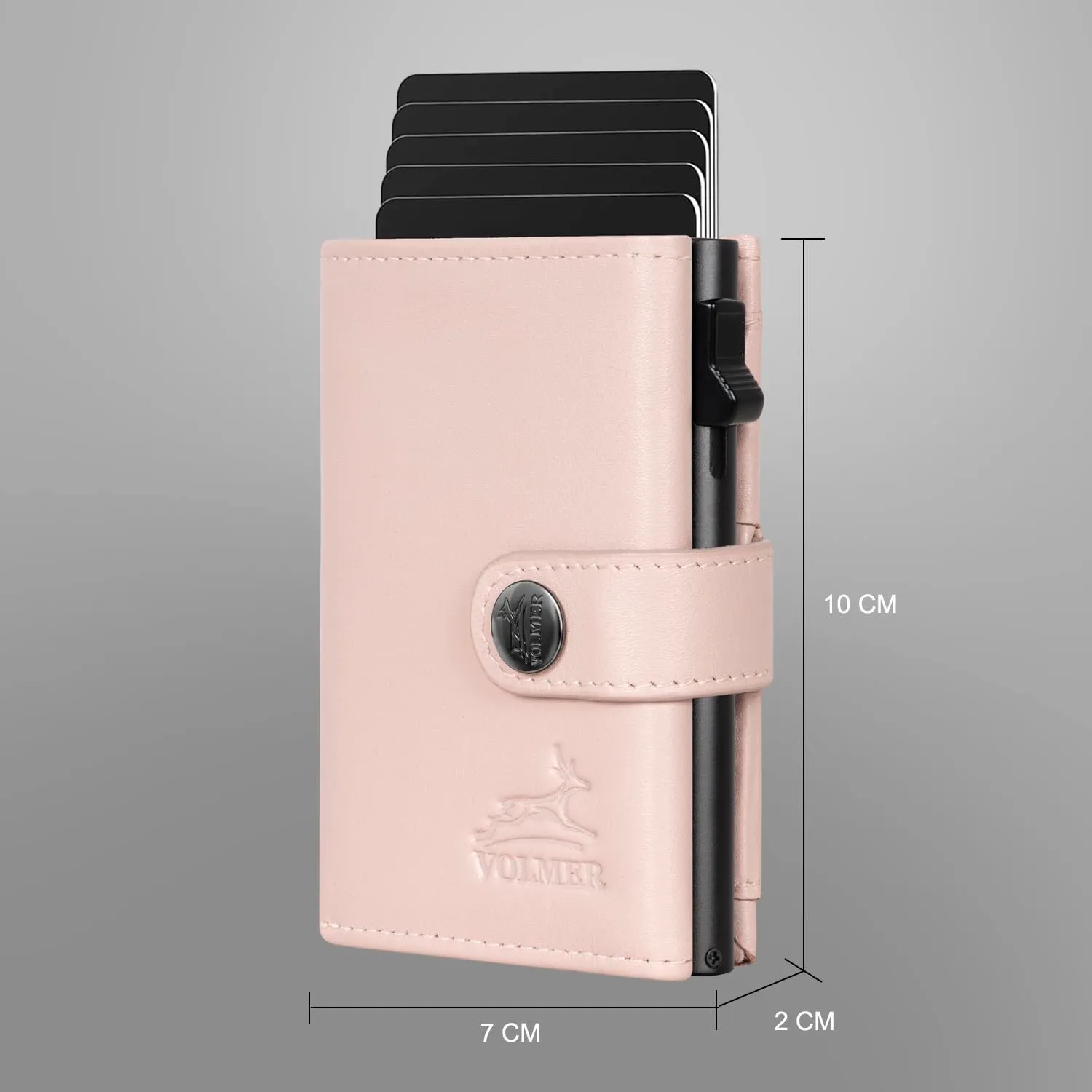 FA.Volmer Kleines Münzfach, porta carte pop-up con scomparto portamonete in vera pelle per uomo e donna, 12 carte, protezione RFID, portafoglio VO45, rosa cipria, Kleines Münzfach - immagine 5
