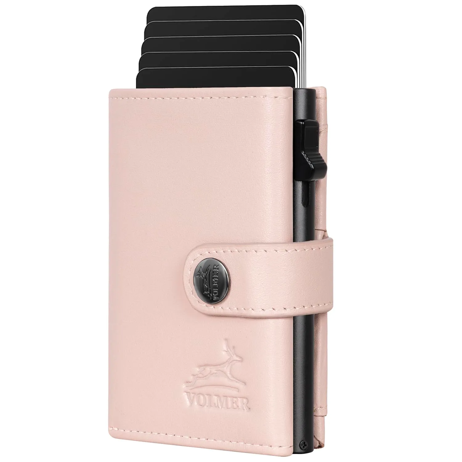 FA.Volmer Kleines Münzfach, porta carte pop-up con scomparto portamonete in vera pelle per uomo e donna, 12 carte, protezione RFID, portafoglio VO45, rosa cipria, Kleines Münzfach - immagine 6
