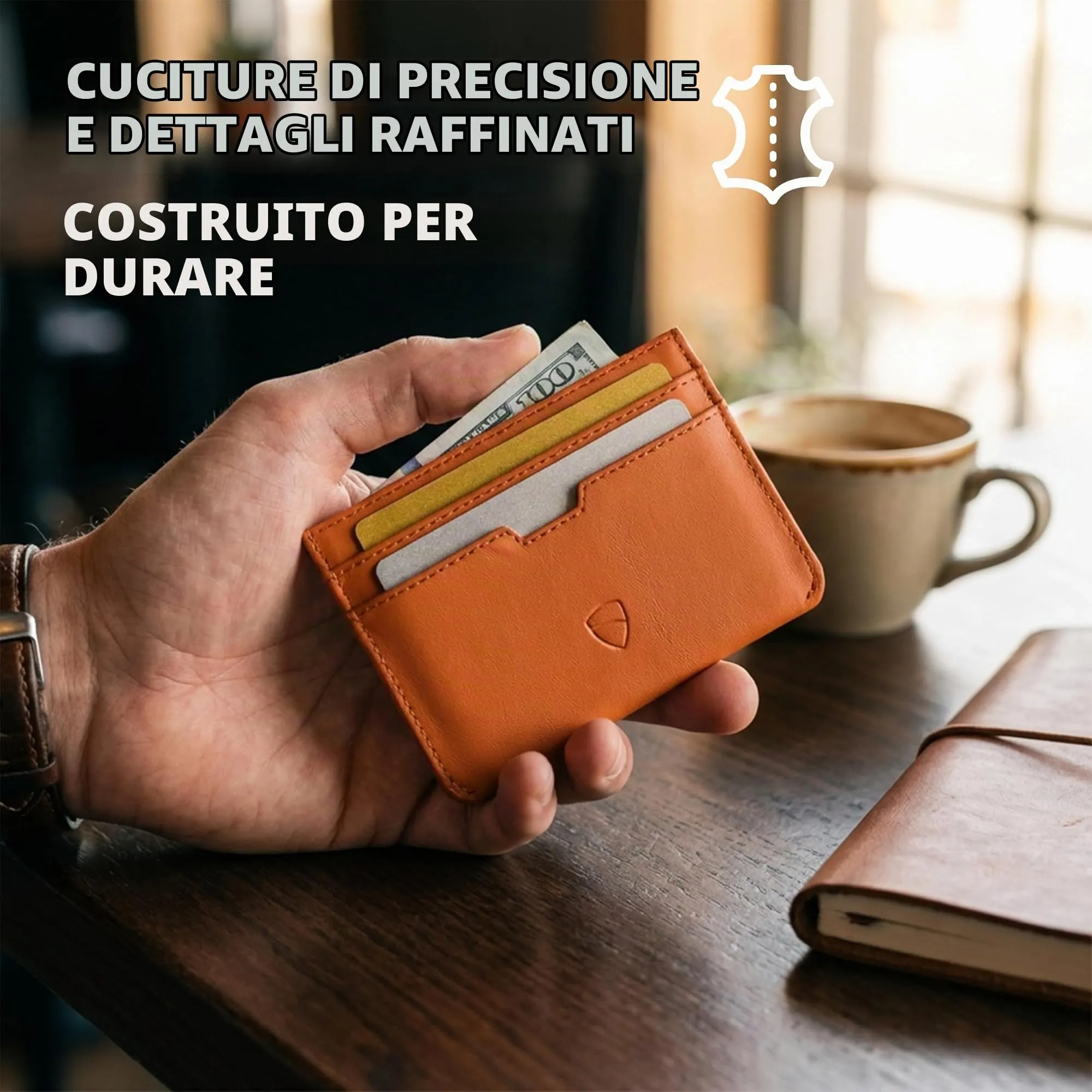 Vaultskin MOORGATE Porta Carte Uomo in Pelle con RFID, Arancione - immagine 4