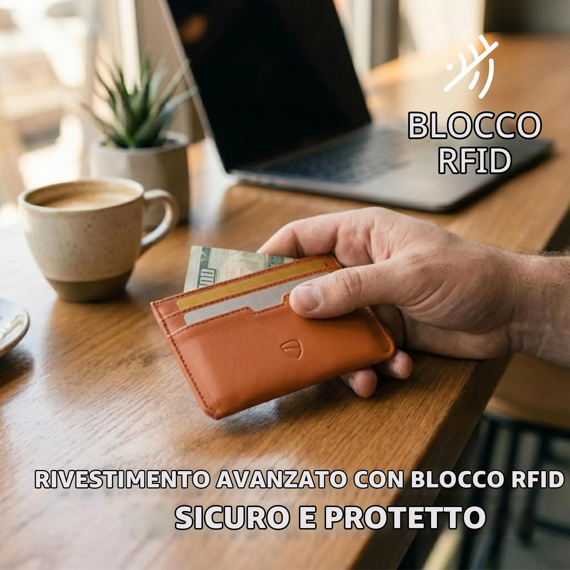 Vaultskin MOORGATE Porta Carte Uomo in Pelle con RFID, Arancione - immagine 6