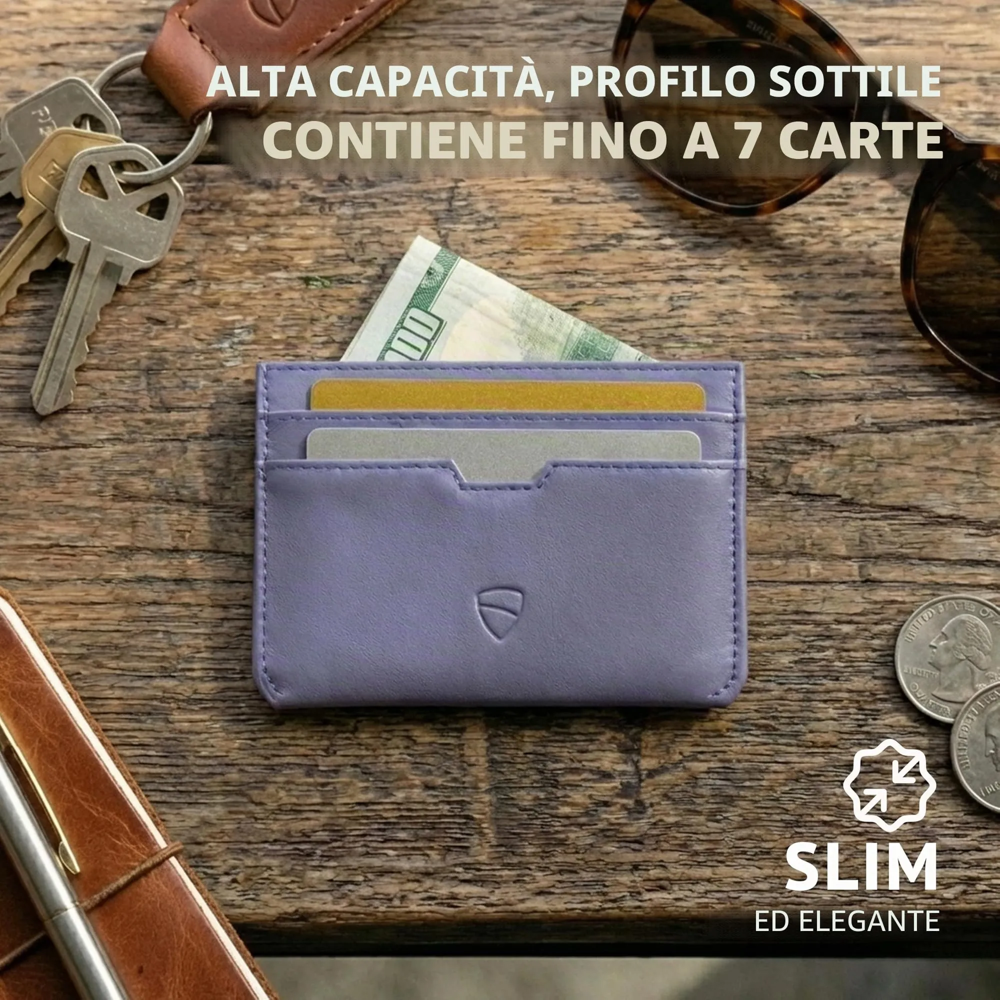 Vaultskin MOORGATE Porta Carte Uomo in Pelle con RFID, Blu violaceo - immagine 2