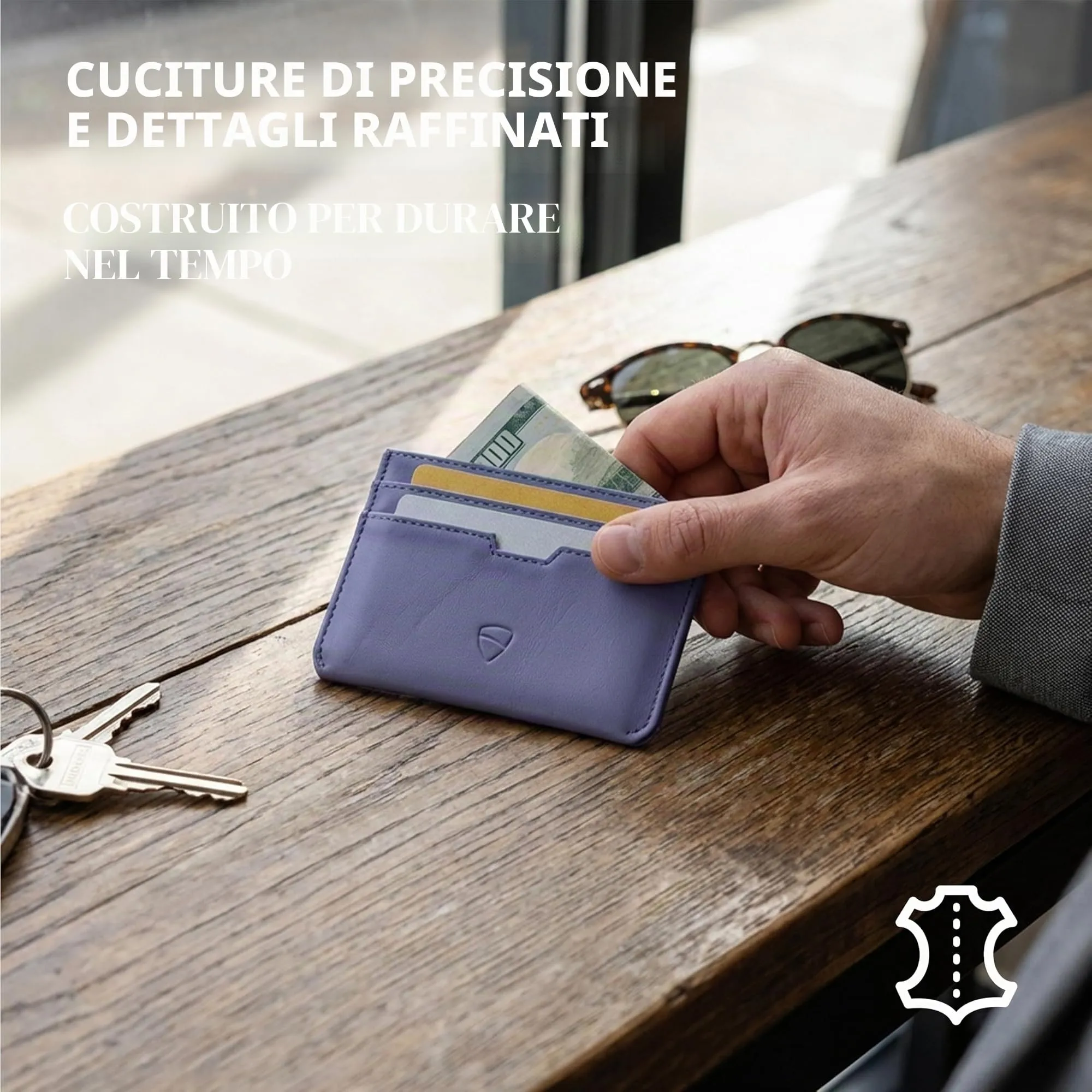 Vaultskin MOORGATE Porta Carte Uomo in Pelle con RFID, Blu violaceo - immagine 4
