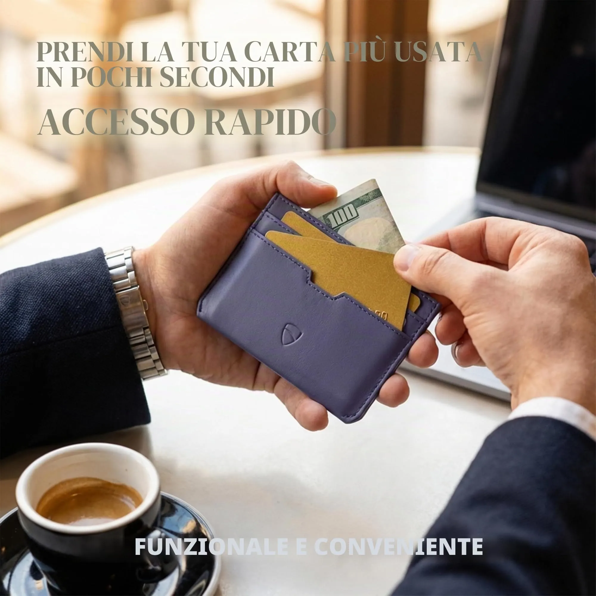 Vaultskin MOORGATE Porta Carte Uomo in Pelle con RFID, Blu violaceo - immagine 5