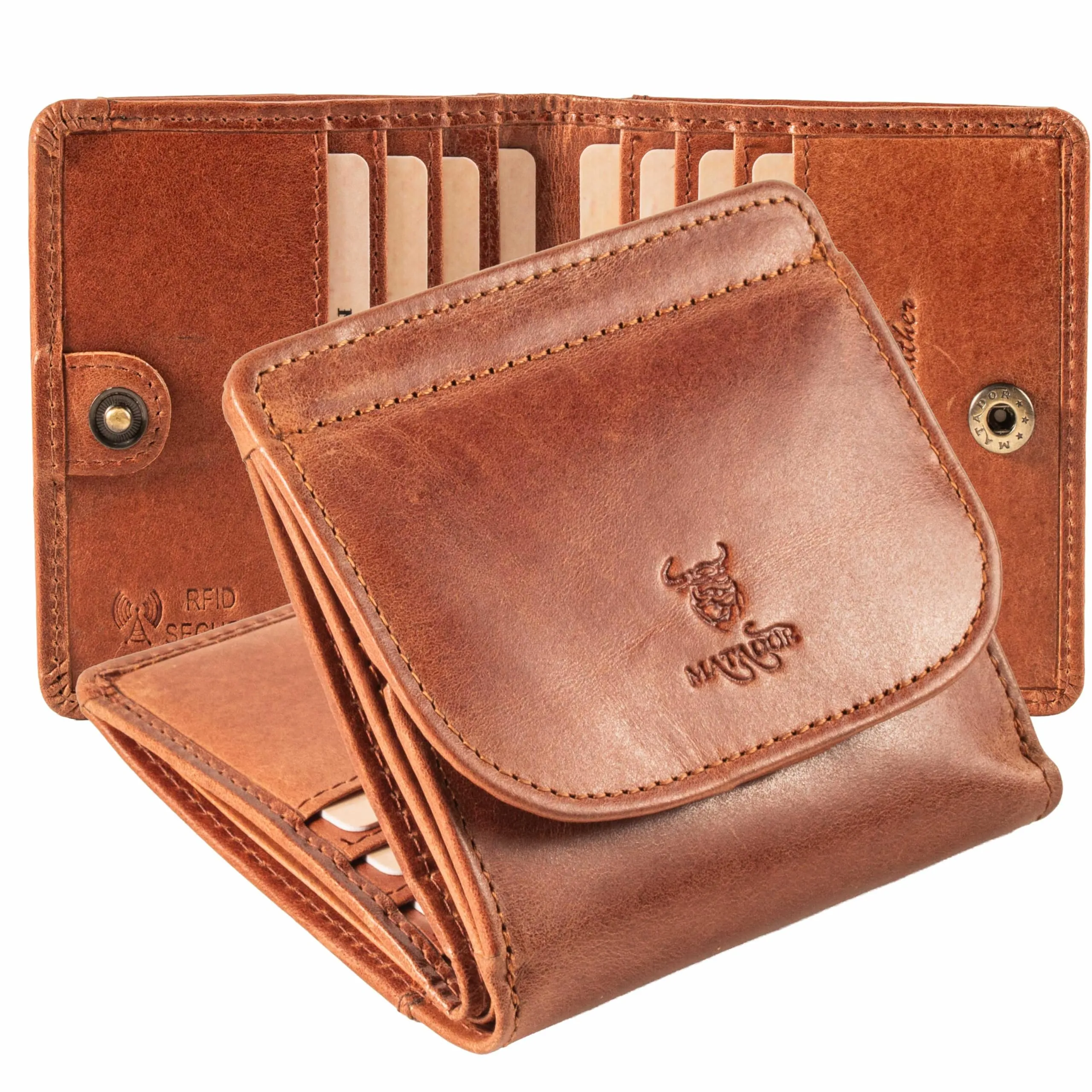 MATADOR Portafoglio Piccolo Pelle RFID Portamonete, Marrone Cognac - immagine 1