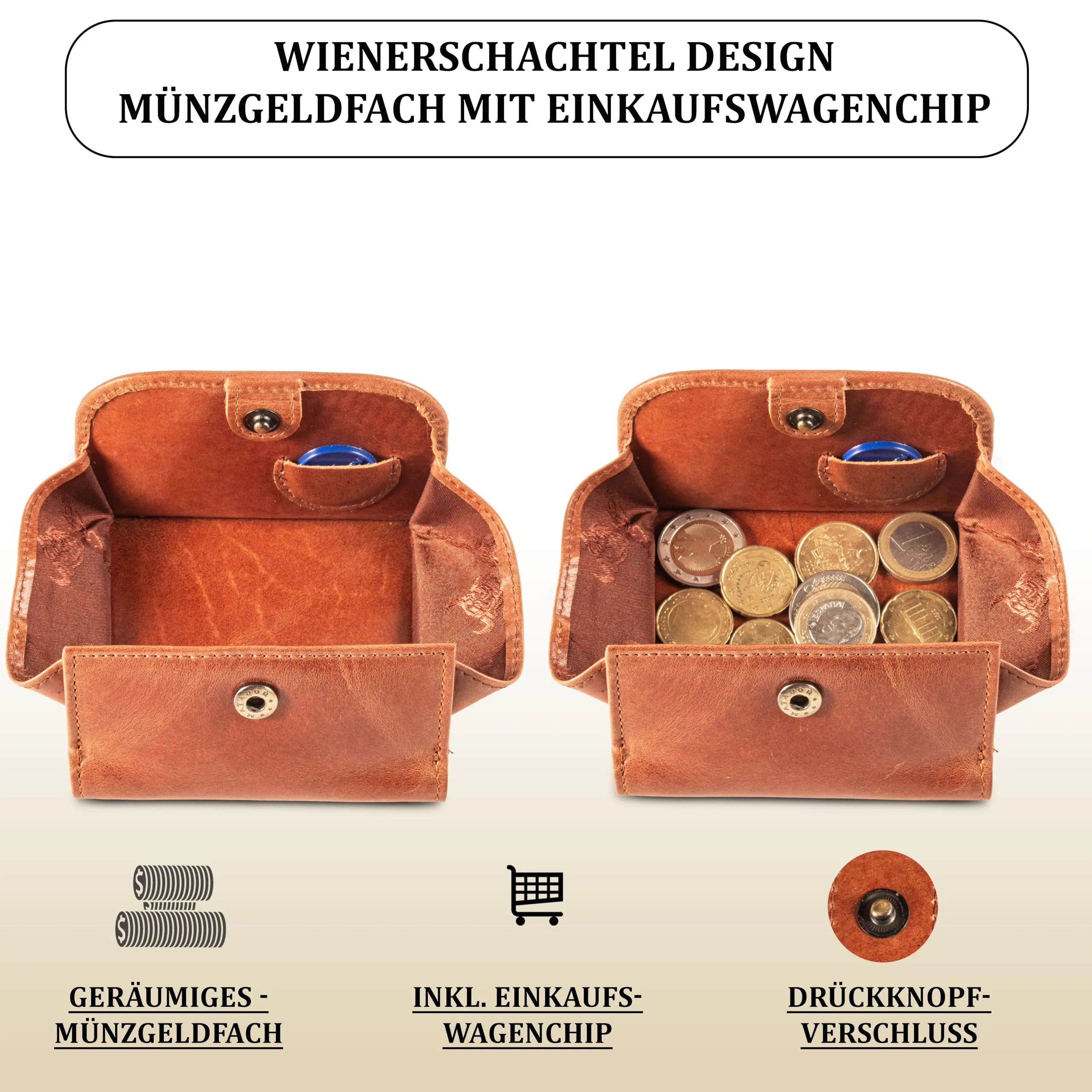 MATADOR Portafoglio Piccolo Pelle RFID Portamonete, Marrone Cognac - immagine 3