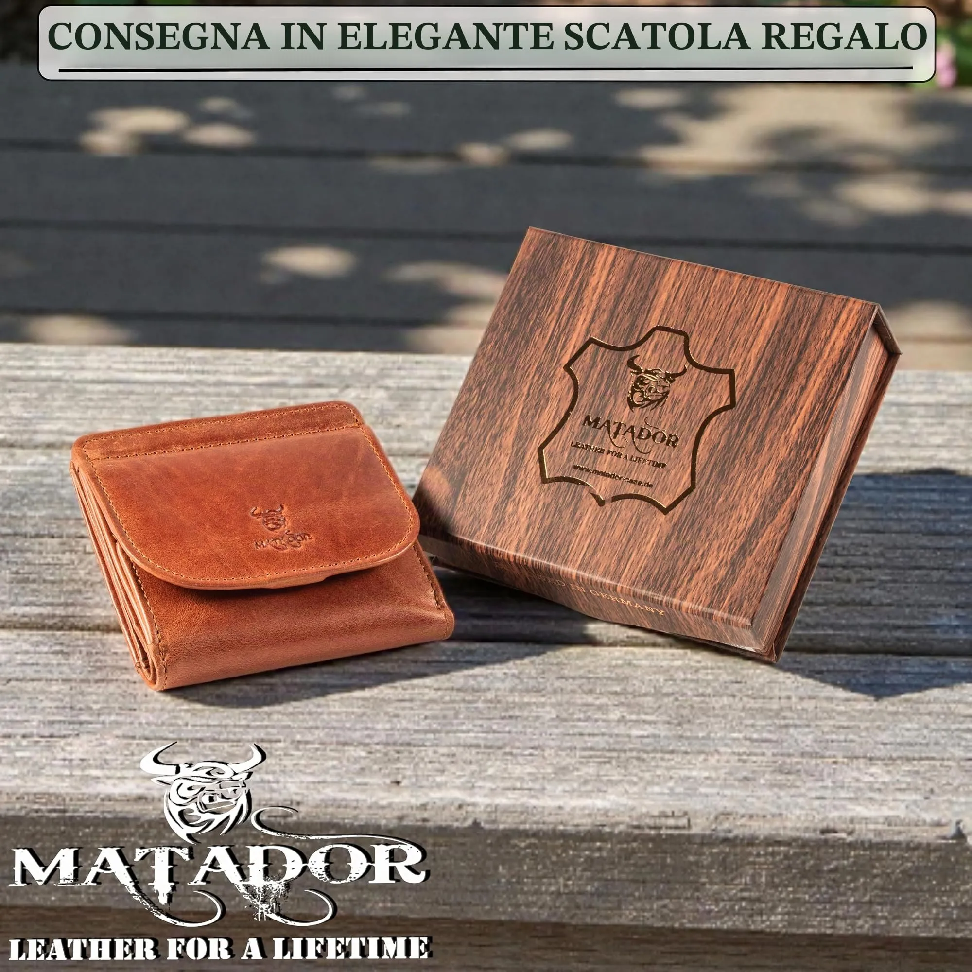MATADOR Portafoglio Piccolo Pelle RFID Portamonete, Marrone Cognac - immagine 6