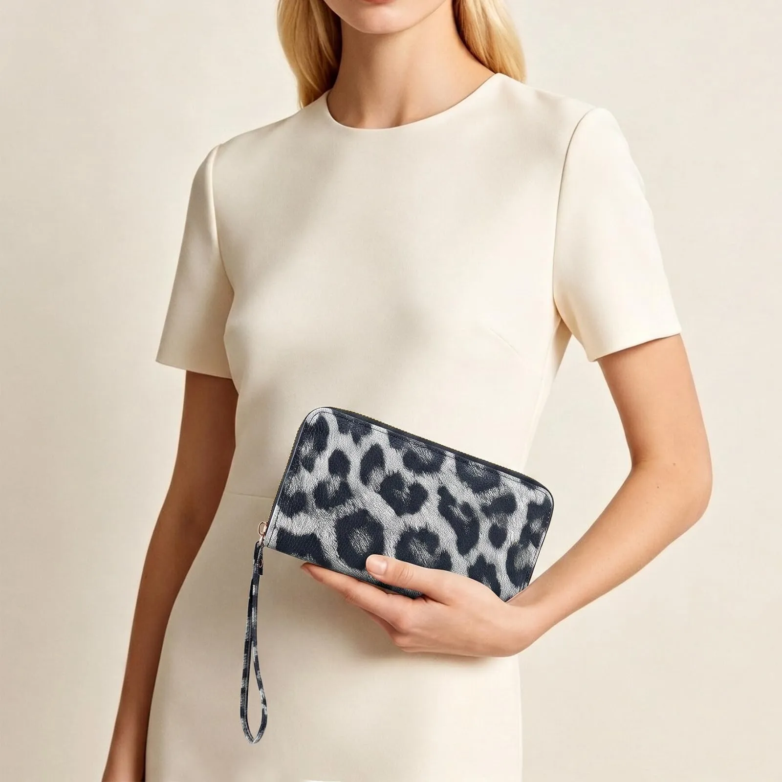 GAEKEAO Portafoglio Donna Grande, Portamonete Donna in Pelle PU con Cerniera Totale, Porta Carte a Motivo Leopardo con Fascia da Polso, Portafogli Spazioso con Numerose Fessure per Carte - immagine 7
