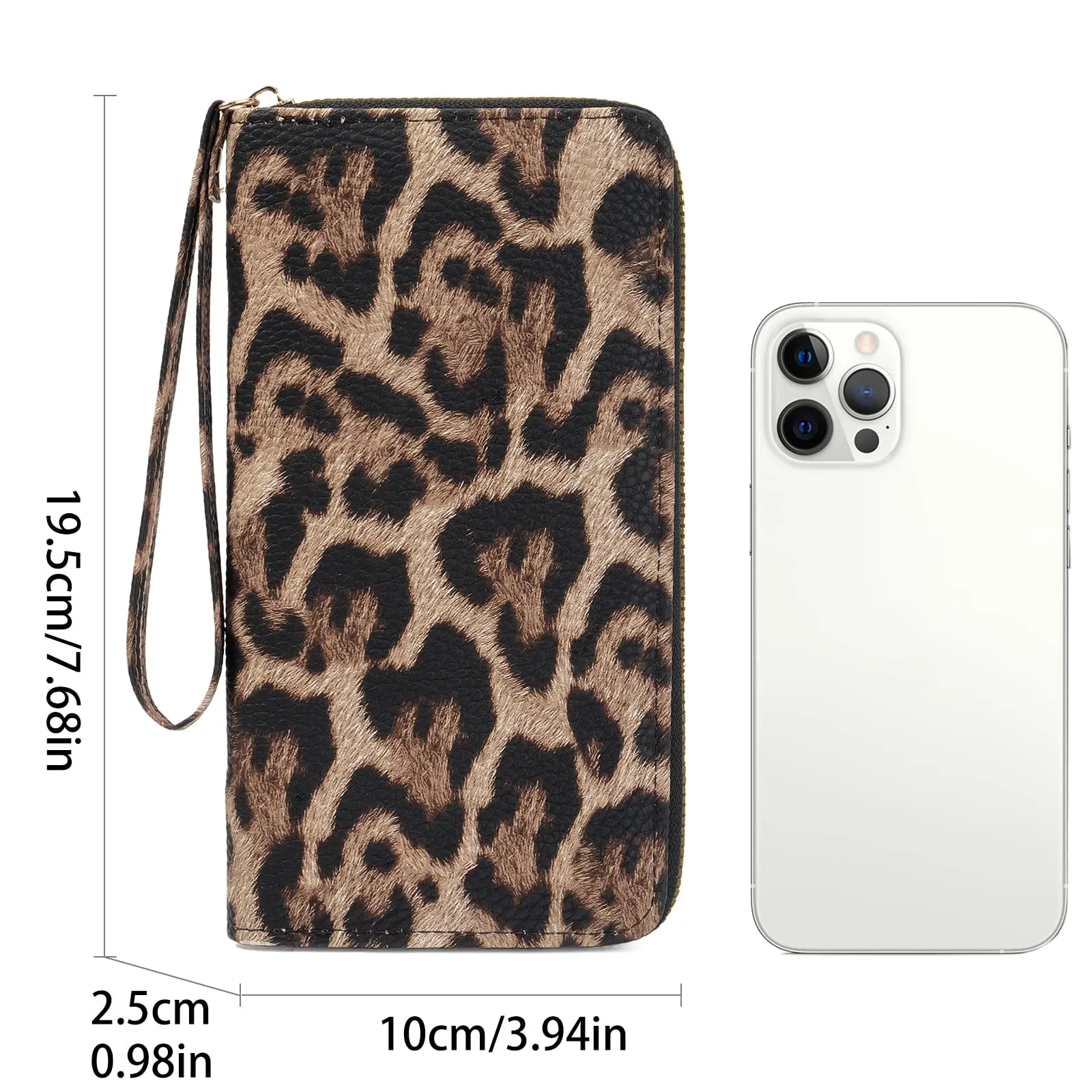 GAEKEAO Portafoglio Donna Grande, Portamonete Donna in Pelle PU con Cerniera Totale, Porta Carte a Motivo Leopardo con Fascia da Polso, Portafogli Spazioso con Numerose Fessure per Carte - immagine 4