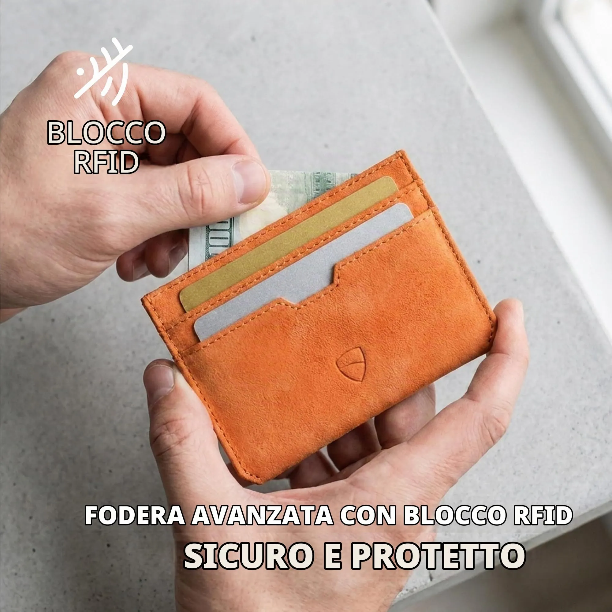 Vaultskin MOORGATE Porta Carte Uomo in Pelle con RFID, Ambra - immagine 4